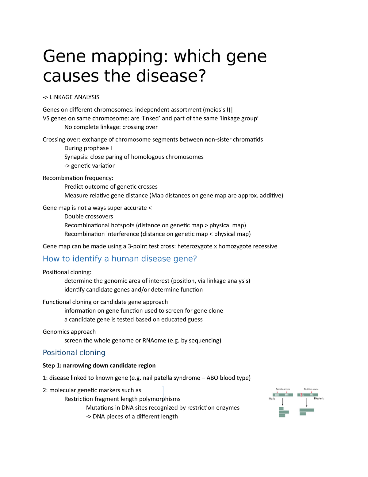 10-10 summary - Gene mapping: which gene causes the disease? -> LINKAGE ...