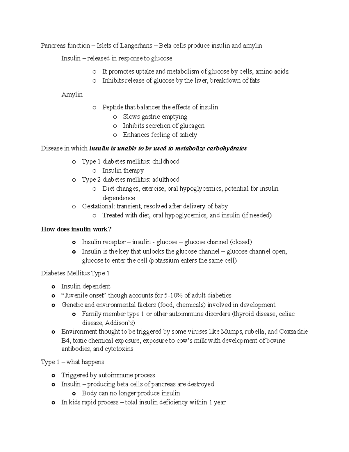 Pharm - notes - Pancreas function – Islets of Langerhans – Beta cells ...