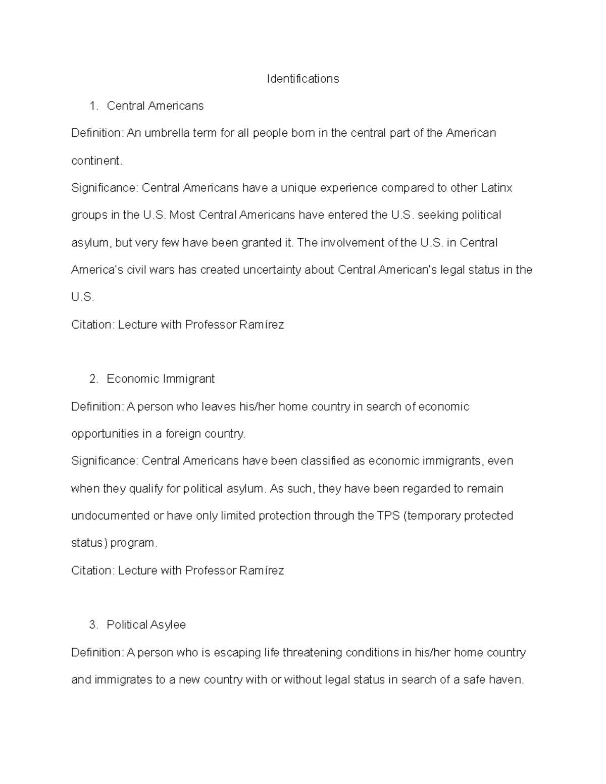 Final Study Guide Identifications Central Americans Definition An umbrella term for all