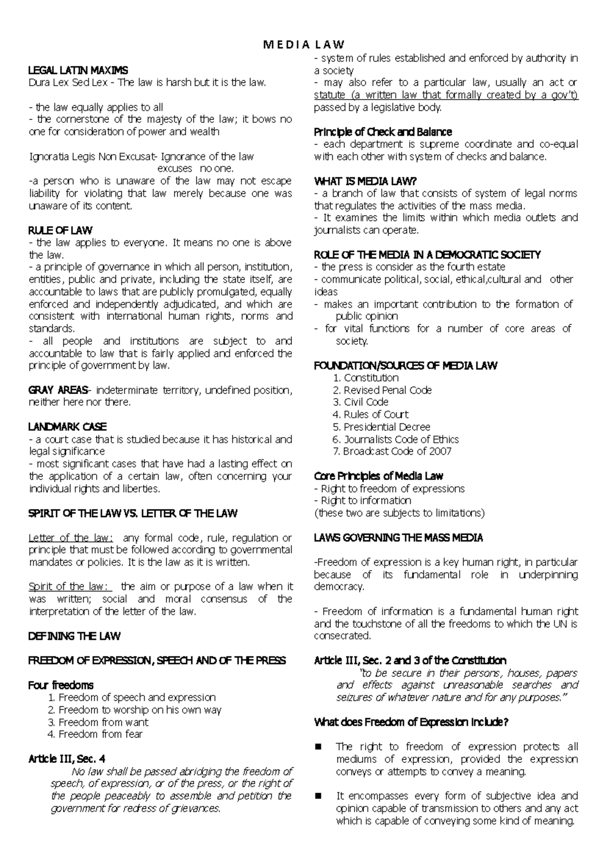 Media-LAW- Reviewer - Basics of Media Law - M E D I A L A W LEGAL LATIN ...