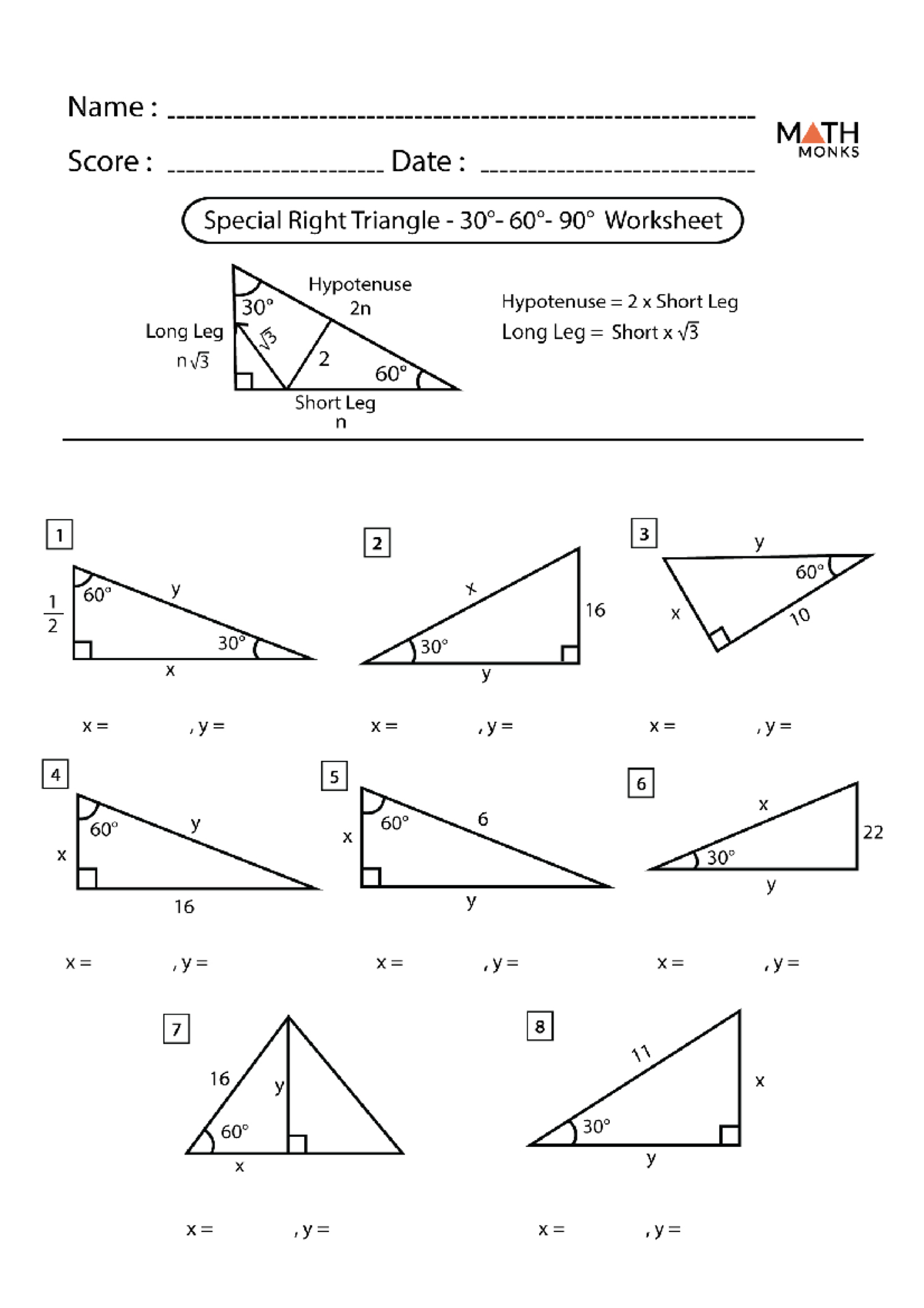 30 60 90 Triangle Worksheet - Material Science - Studocu