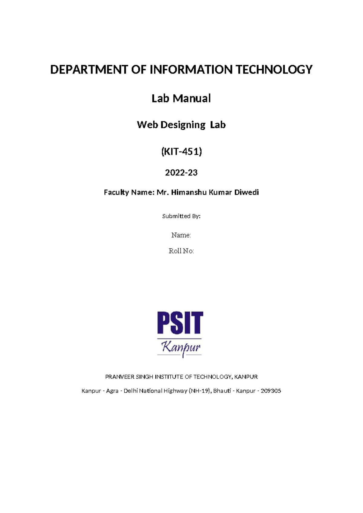 WD Lab manual Cover Page - Web Development - DEPARTMENT OF INFORMATION ...