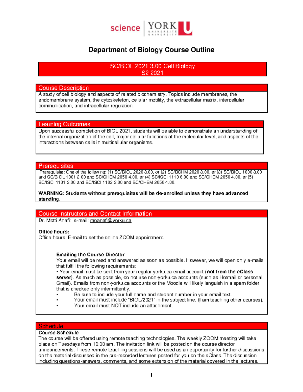 BIOL2021 Course Outline S2 2021 (FFFF) Department of Biology Course