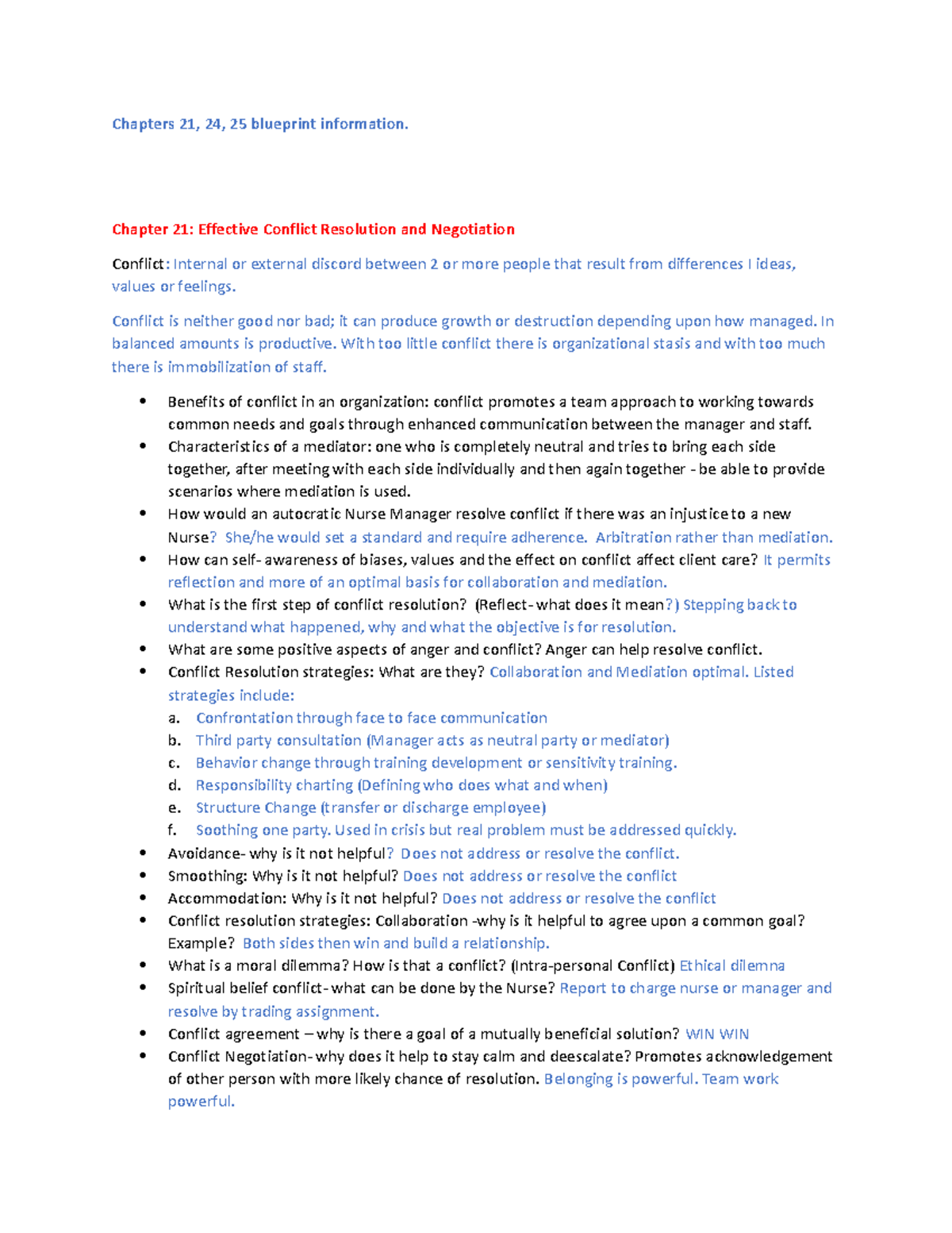 Exam 4 Blueprint Summer 2023 Chapters 21, 24, 25 blueprint