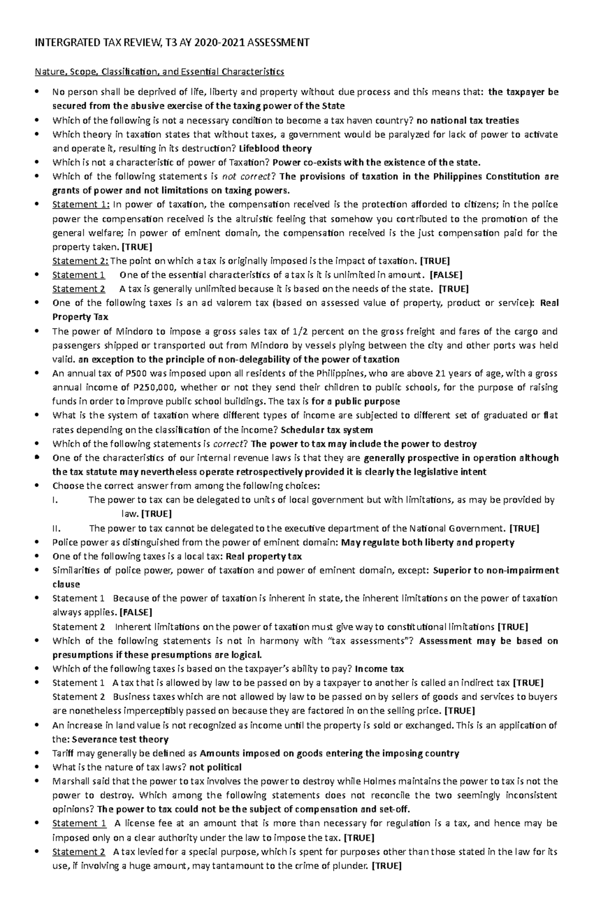 Intergrated TAX Review Assessment Questions - INTERGRATED TAX REVIEW ...