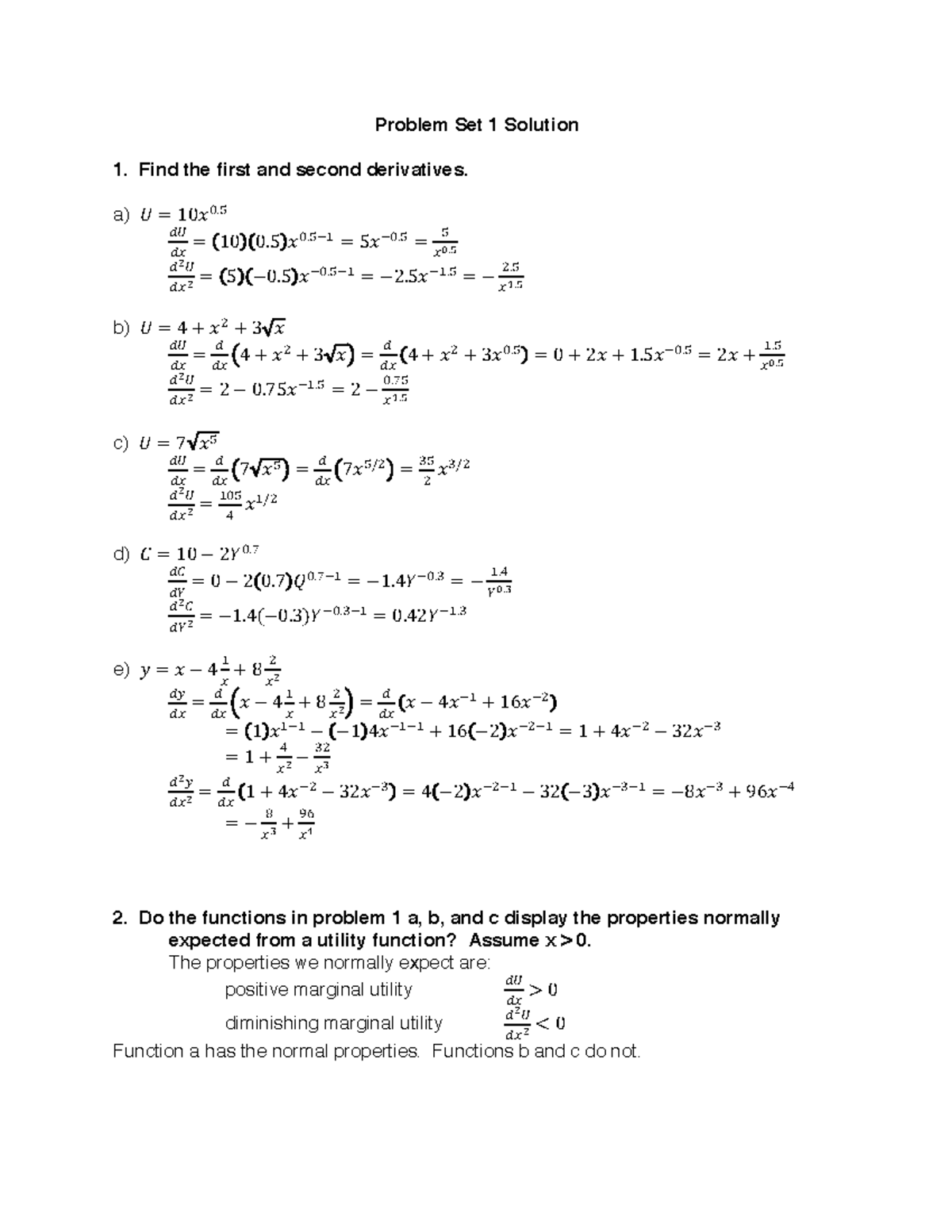 Problem Set 1 Solution - Problem Set 1 Solution 1. Find the first and ...