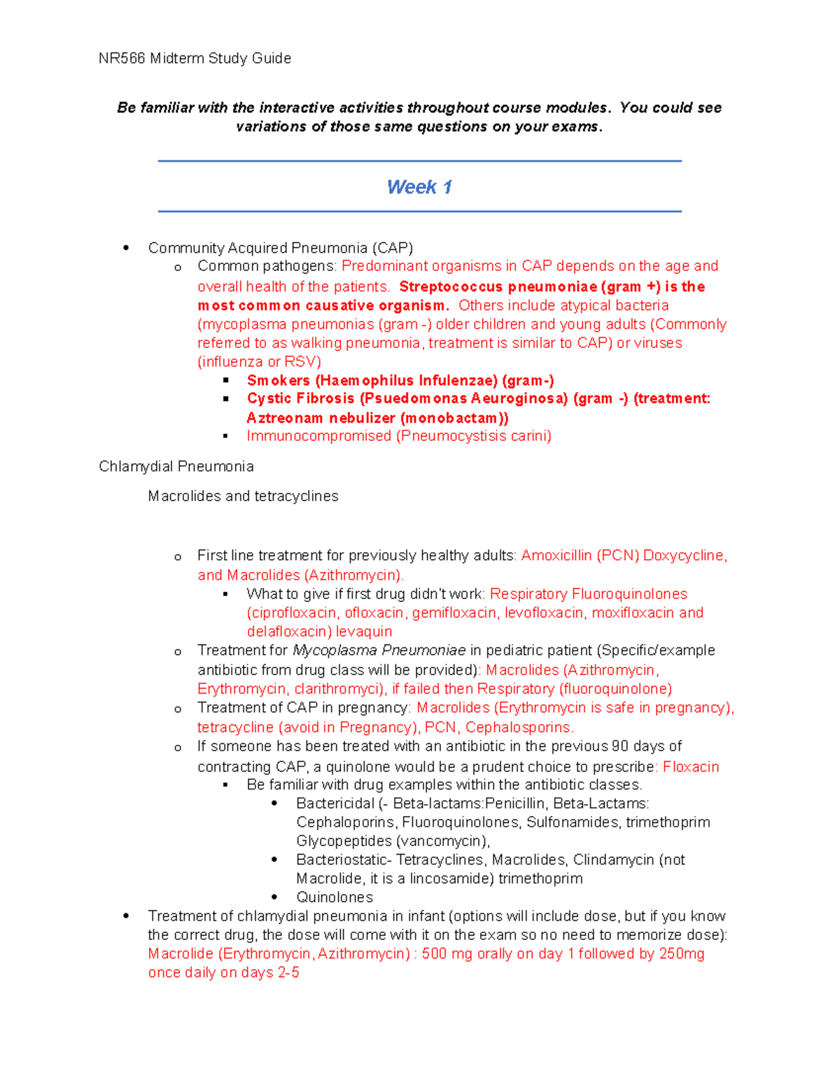 NR566 Midterm Study Guide - Be Familiar With The Interactive Activities ...