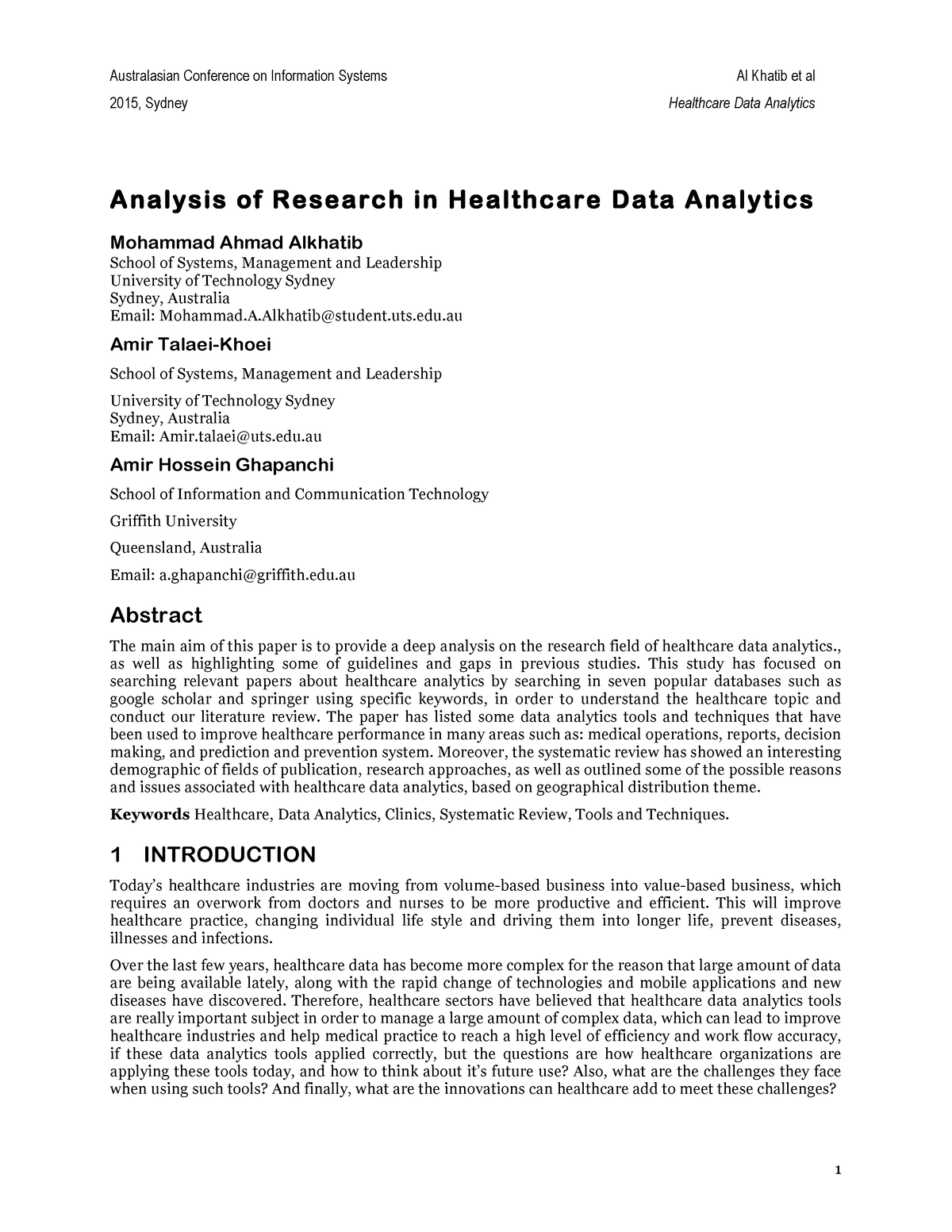 analysis-of-research-in-healthcare-data-analytics-2015-sydney