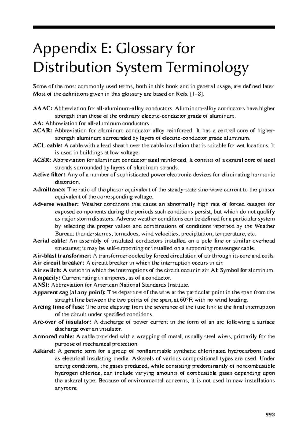 Appendix E Glossary for Distribution System Terminology 993 Appendix