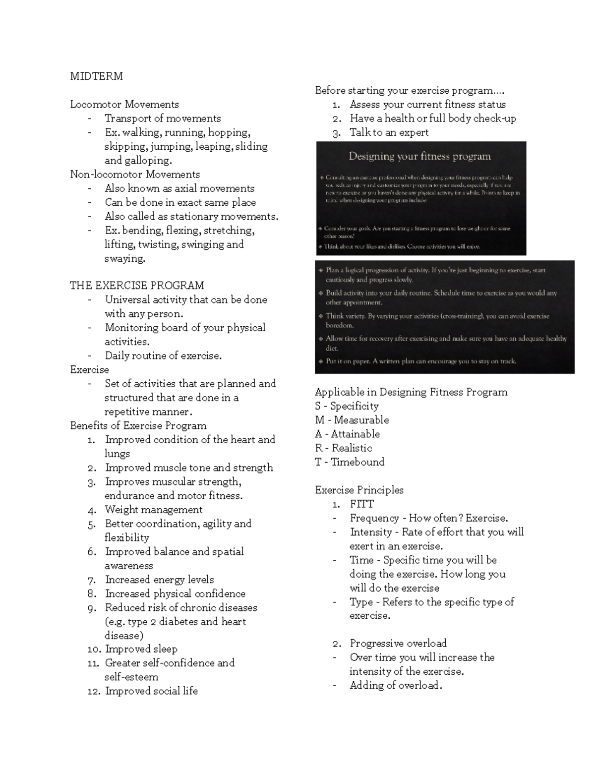 PHED 101 Physical Education Notes - MIDTERM Locomotor Movements ...
