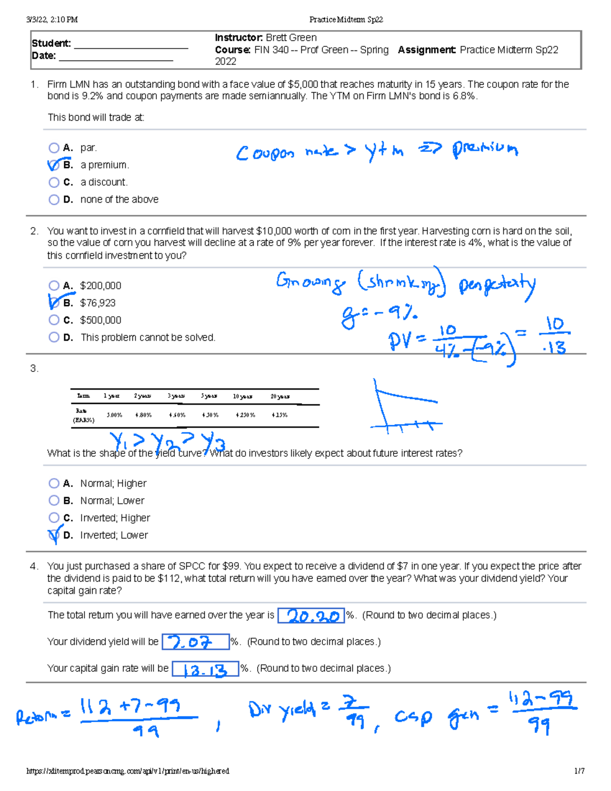 FIN340 - 2022S - Midterm 1 - Practice - Solutions - Student ...