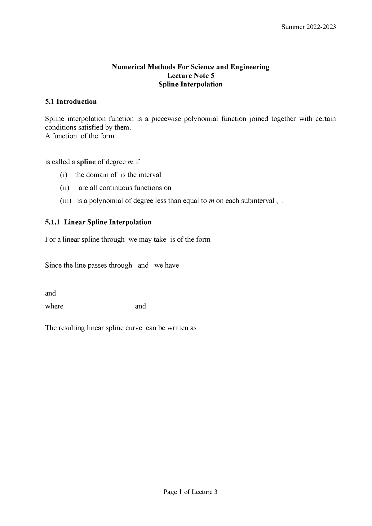 CH-5, MATH-5 Lecture NOTE - Numerical Methods For Science And ...