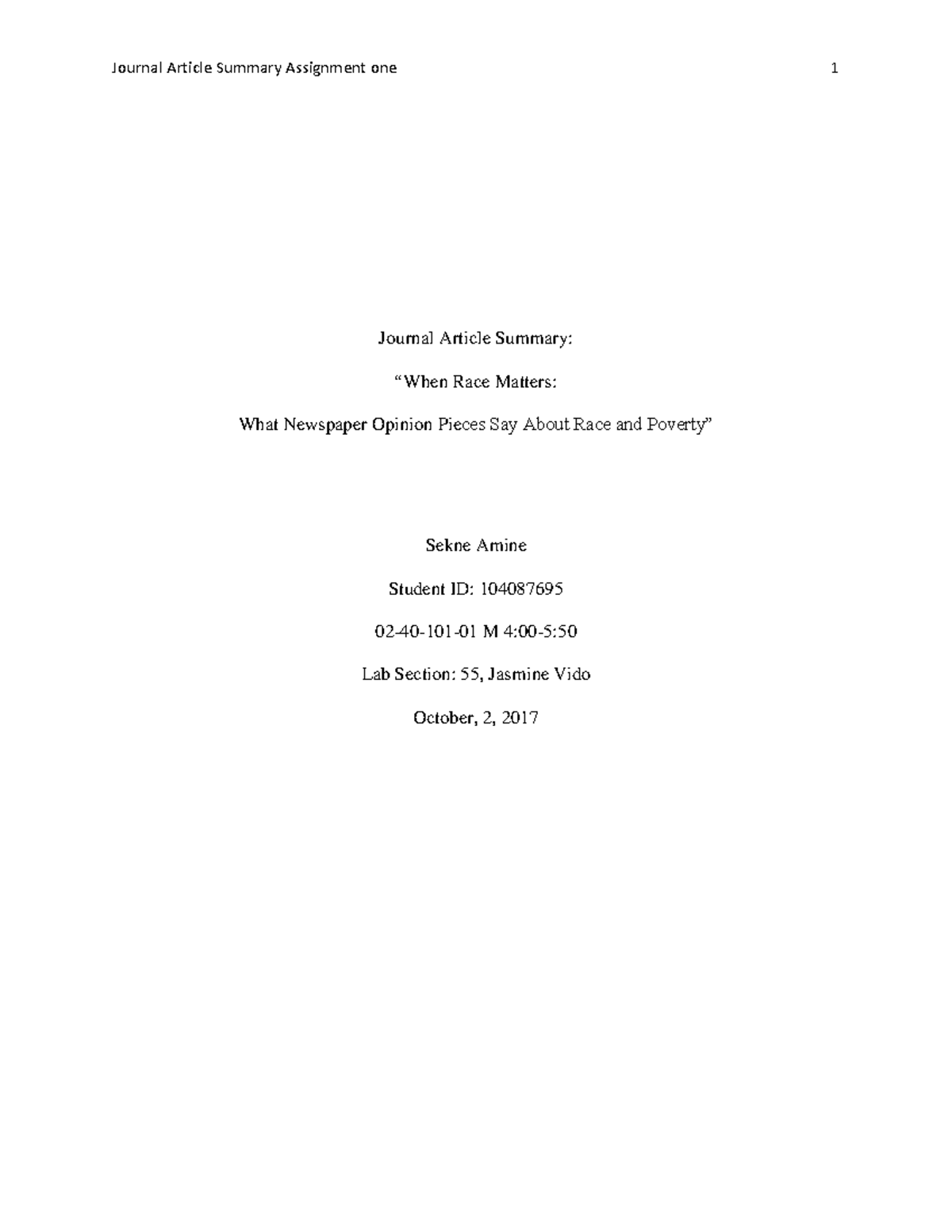 Article Summary Assignment one (02-40-101) - Journal Article Summary ...