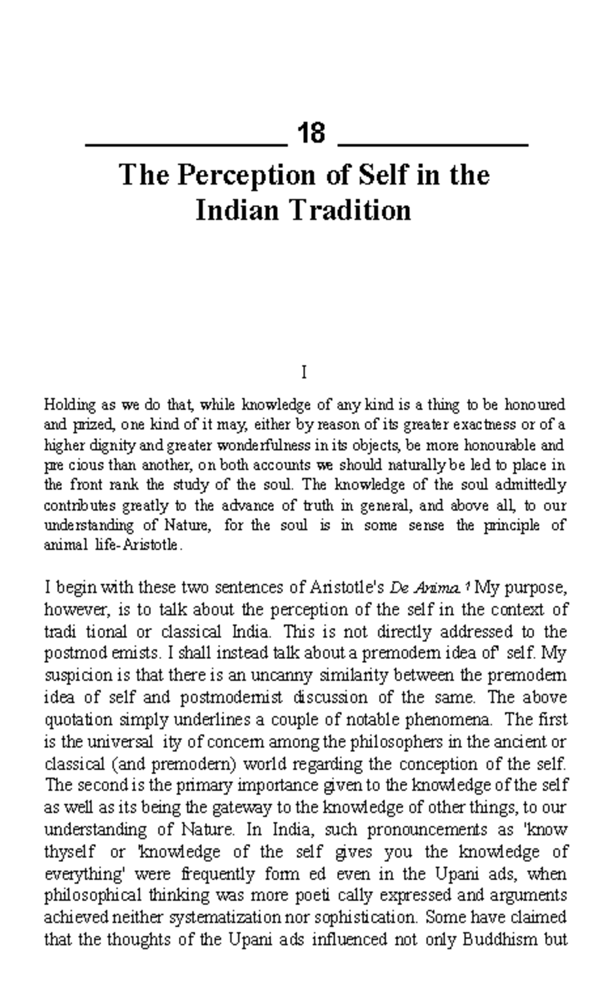 The Perception of Self in the Indian Tradition B - 18 The Perception of ...
