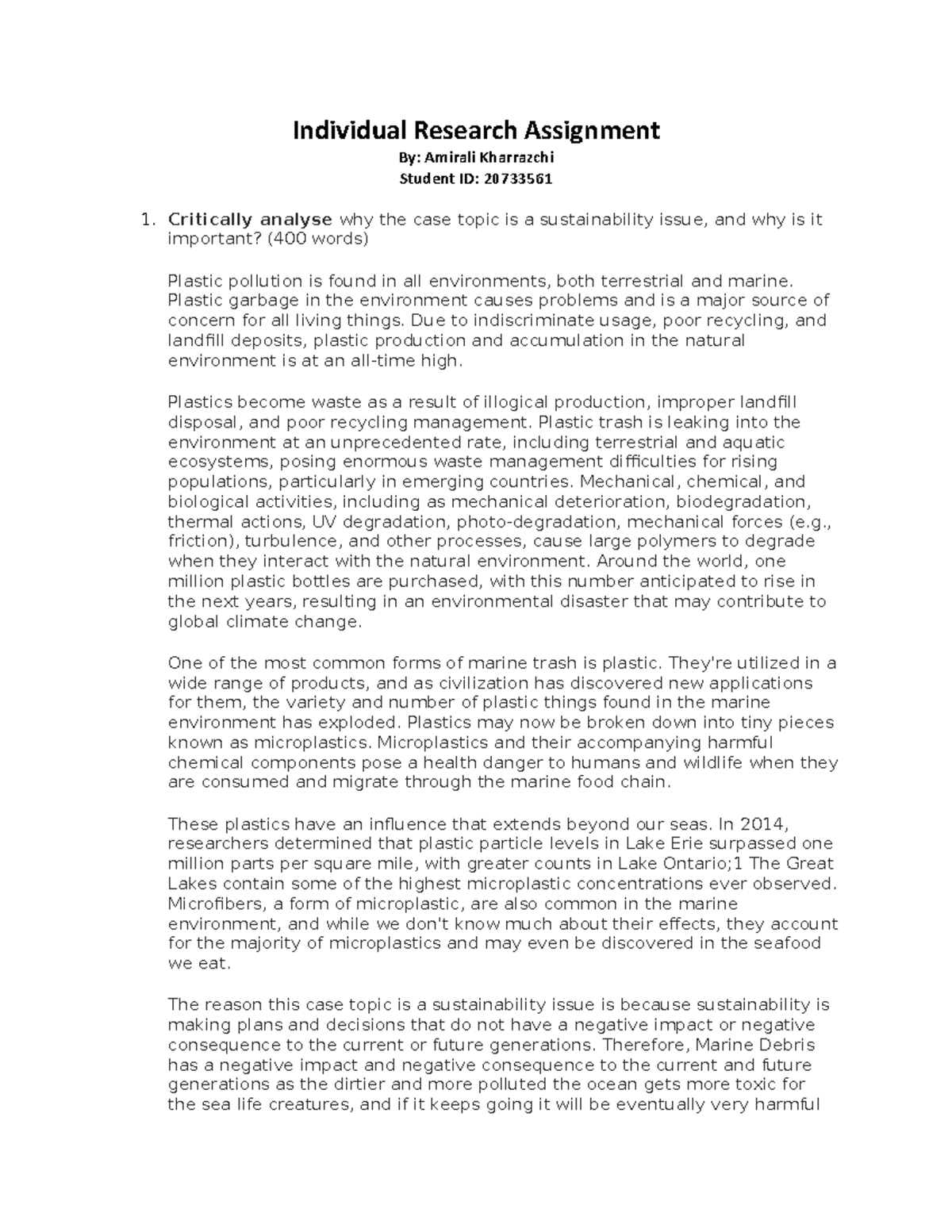 Individual Research Assignment 1 - Plastic garbage in the environment ...