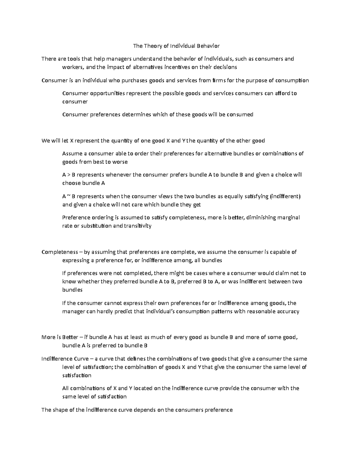 Chapter 4 - Lecture notes 4 - The Theory of Individual Behavior There ...