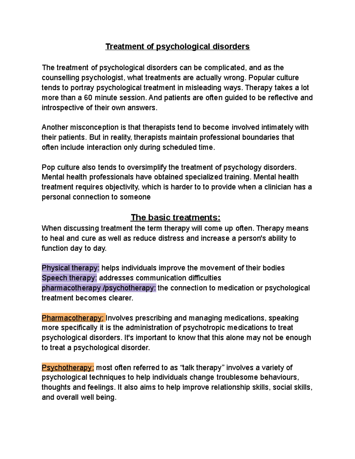 Psychology Chapter 15 - Lecture Notes - Treatment Of Psychological ...