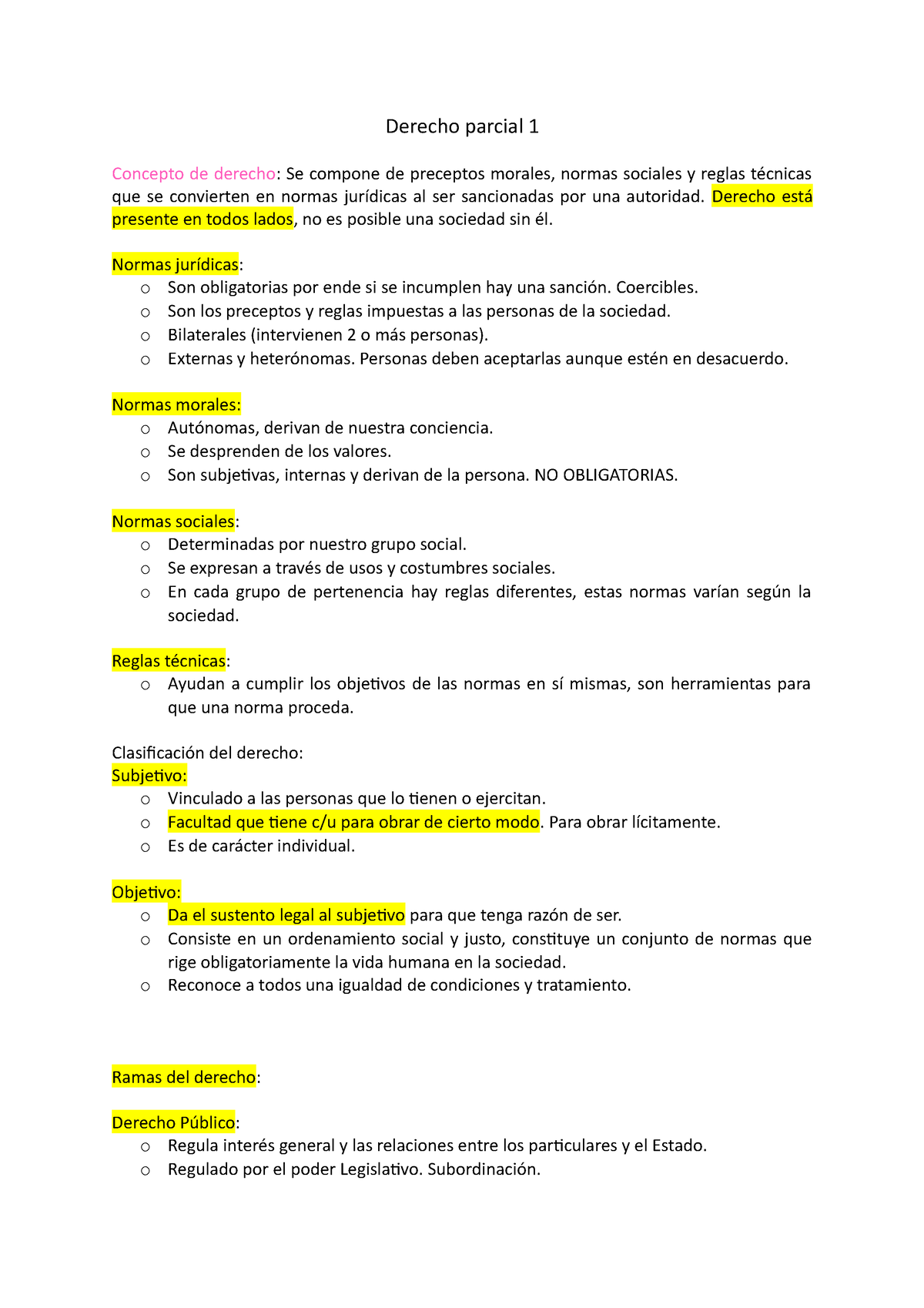 Derecho Parcial 1 - ......... - Derecho Parcial 1 Concepto De Derecho ...