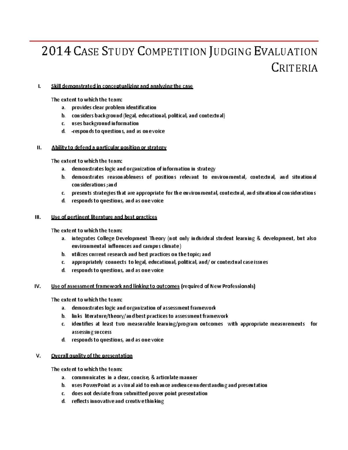 2014 Case Study Competition Evaluation Criteria Final - 2014 CASE STUDY ...