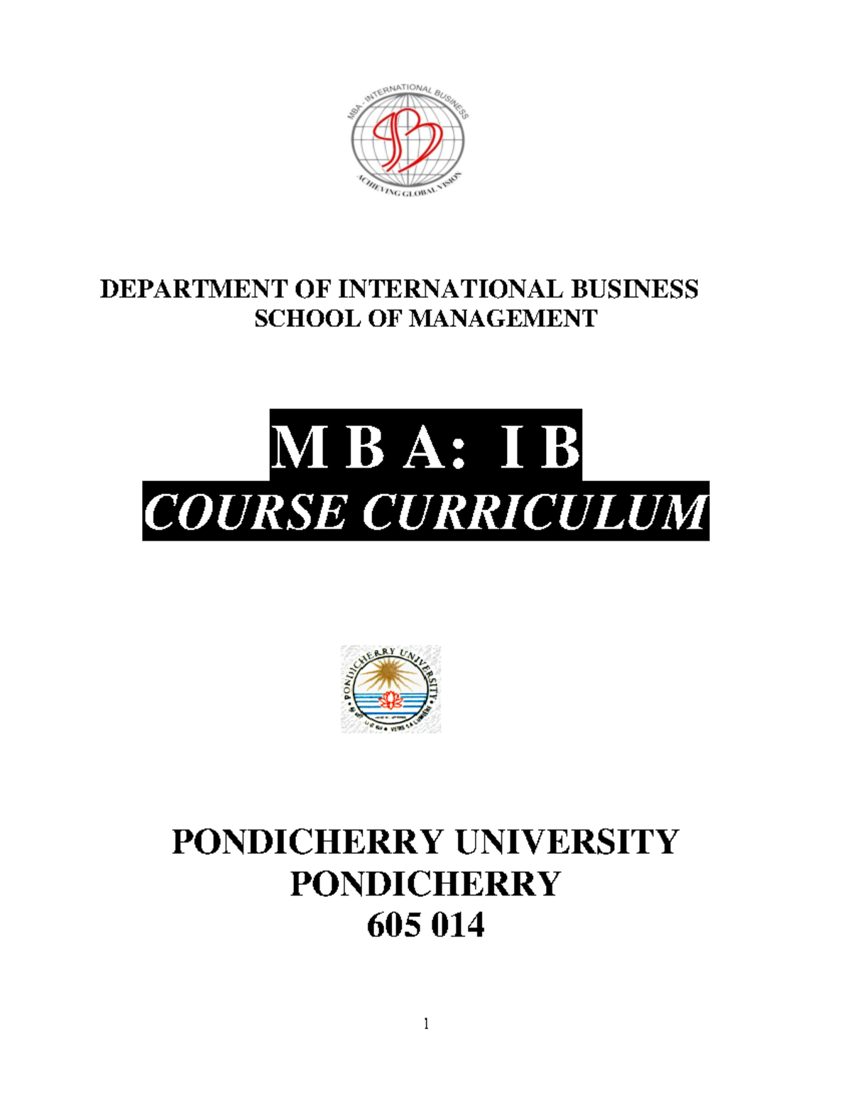 Pondicherry Unvis. MIBA Syllabus - DEPARTMENT OF INTERNATIONAL BUSINESS ...