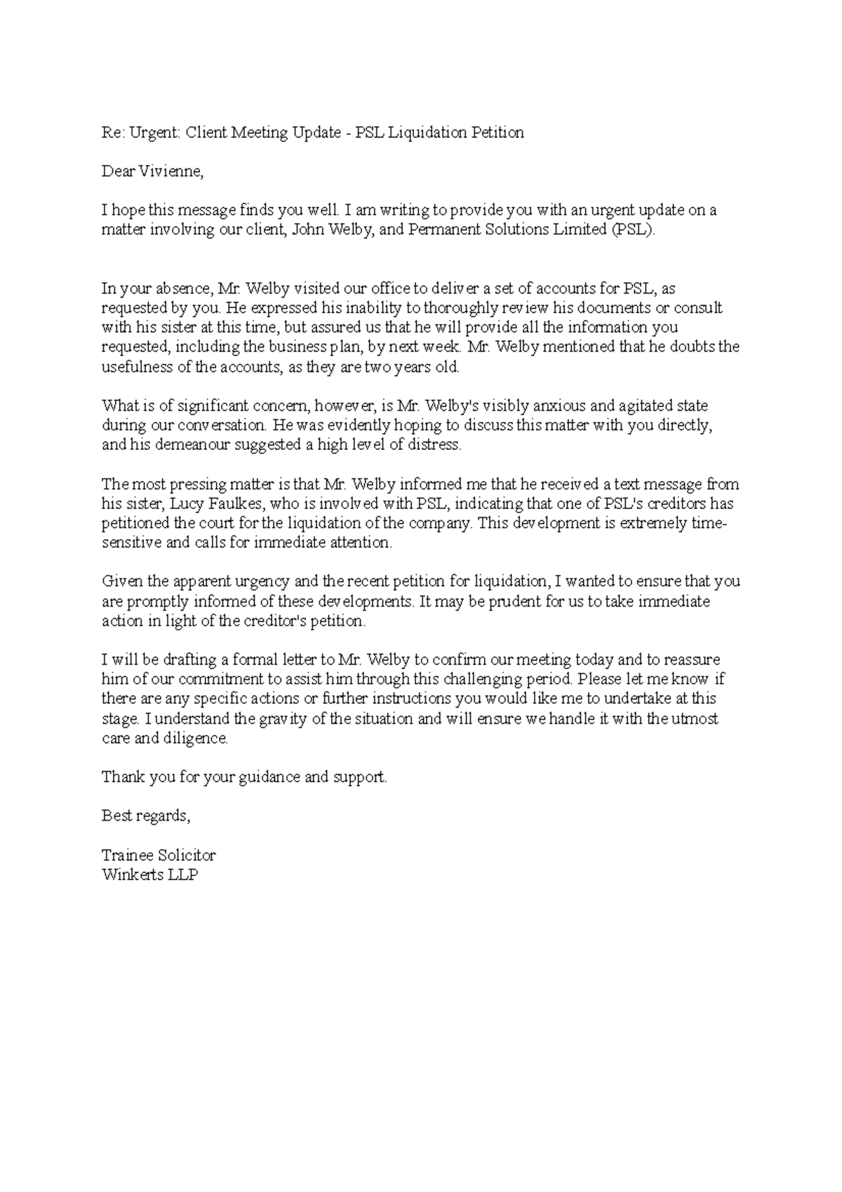 LPC Task1- Email - Re: Urgent: Client Meeting Update - PSL Liquidation ...