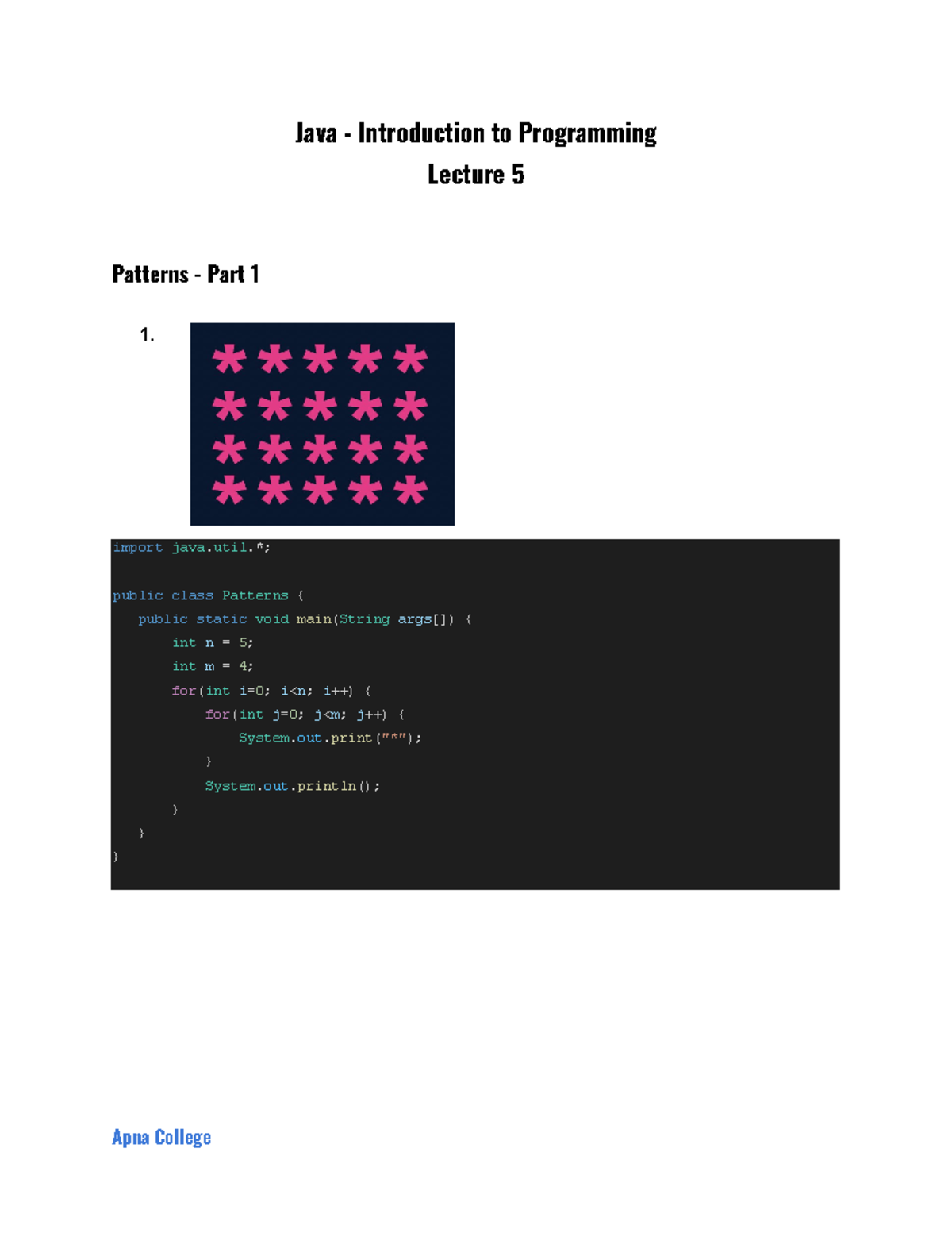 Java Lecture 5 - JAVA NOTES - Java - Introduction to Programming ...