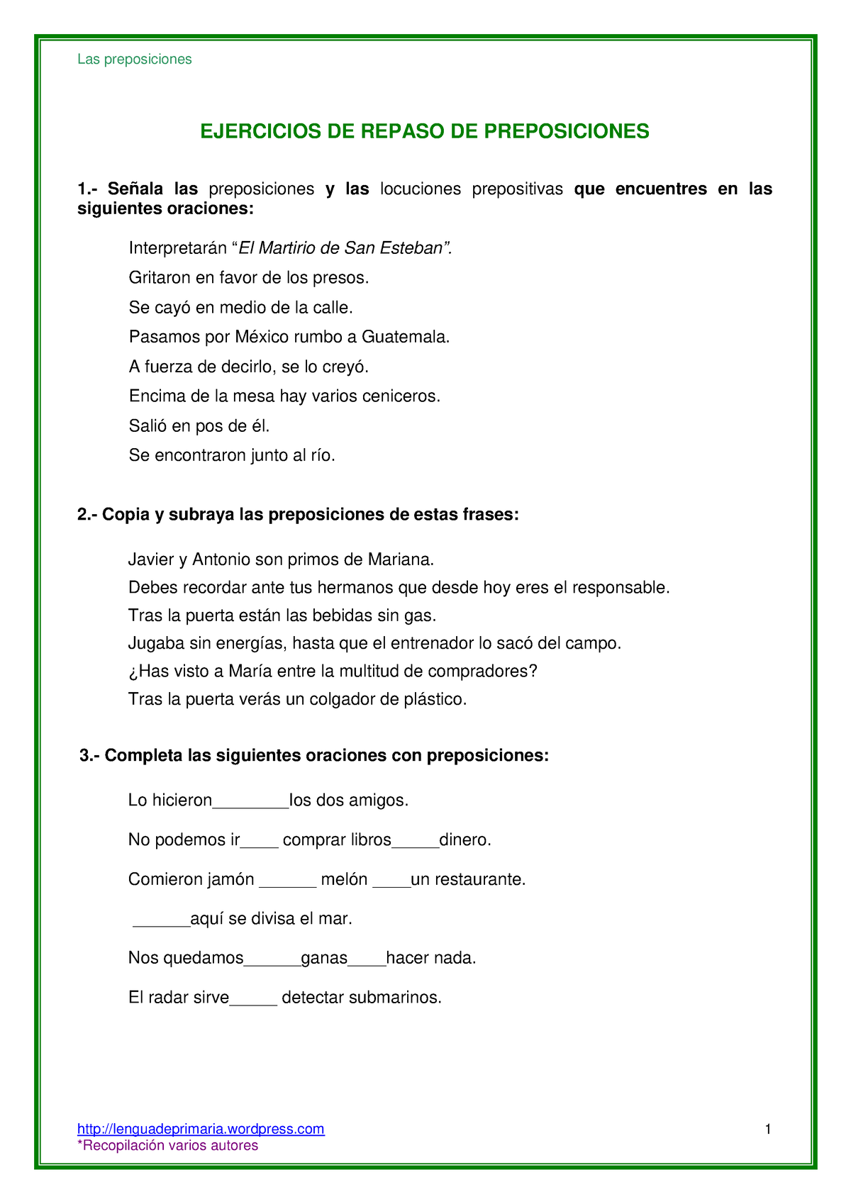 Preposiciones - Practica - Lenguadeprimaria.wordpress 1 EJERCICIOS DE ...