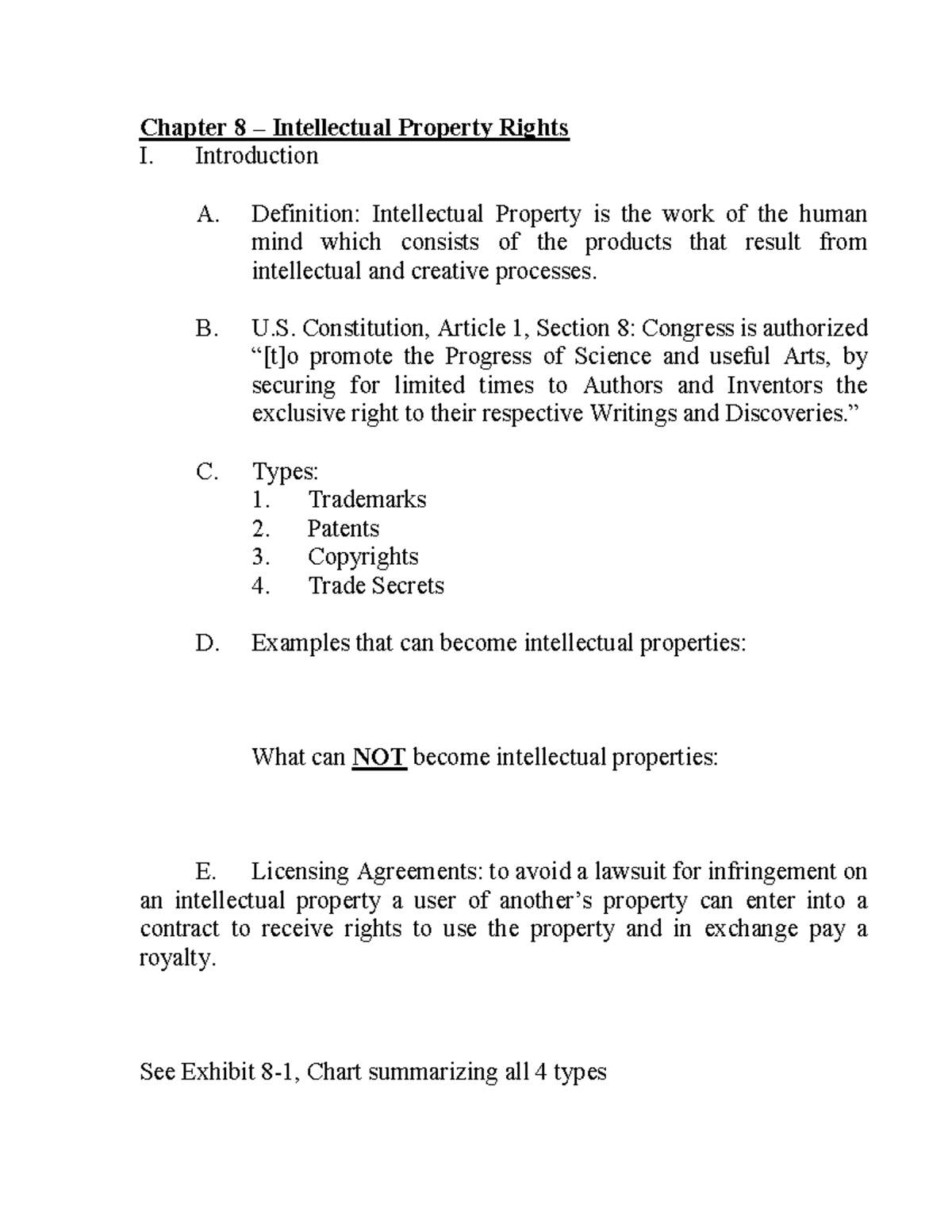 Ch 8 MGMT 311 - Exam 2 Outline - Chapter 8 – Intellectual Property ...