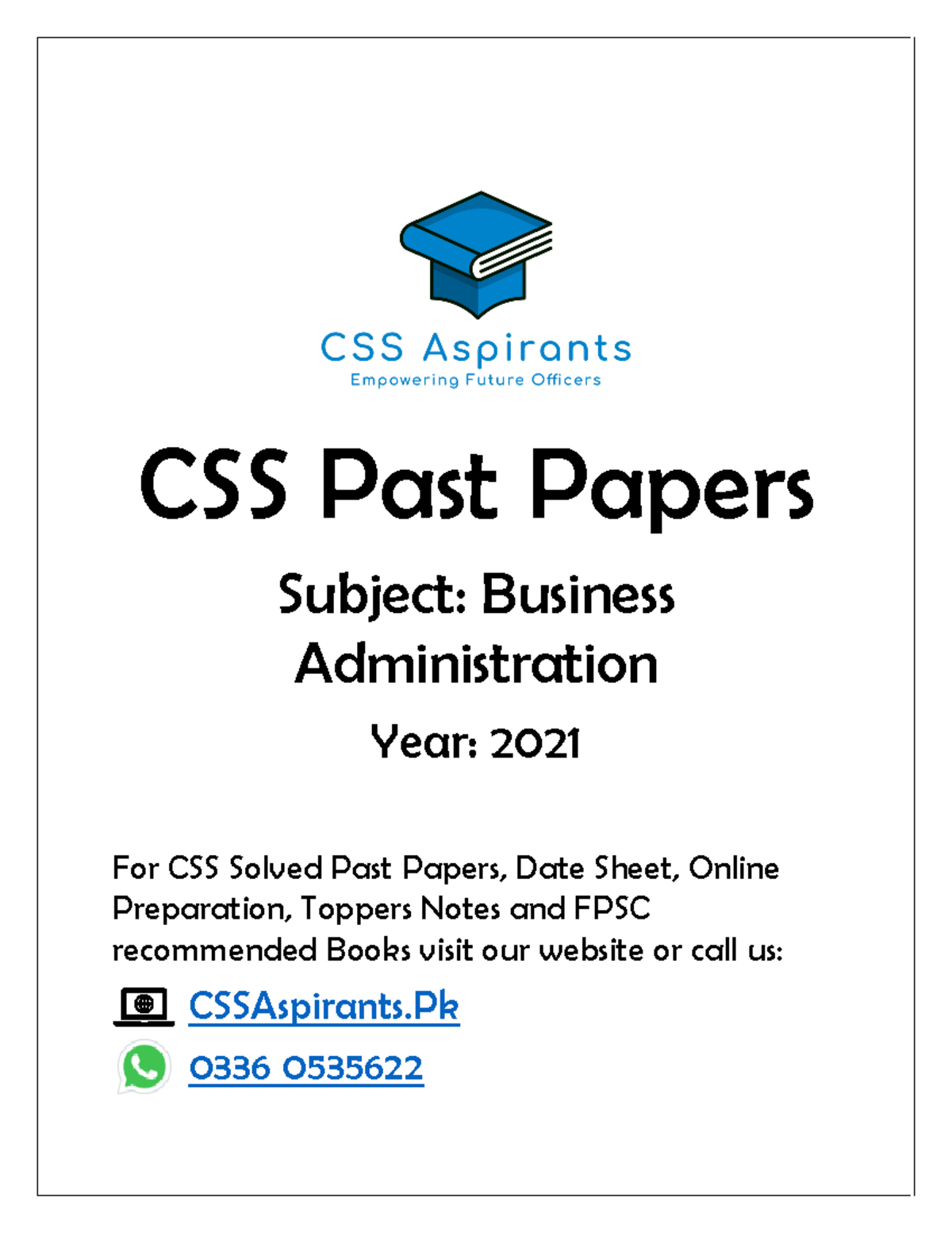 BusinessAdministration2021 CSS Past Papers Subject Business