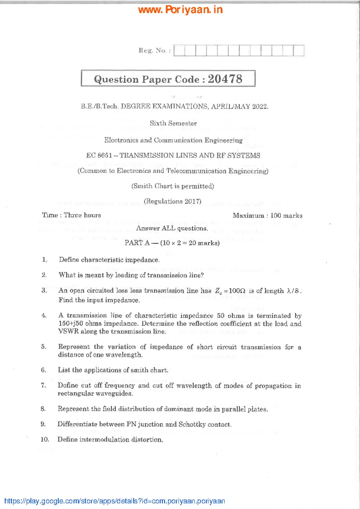 Transmission Lines and RF Systems - EC3551 2021 Regulation - Semester ...