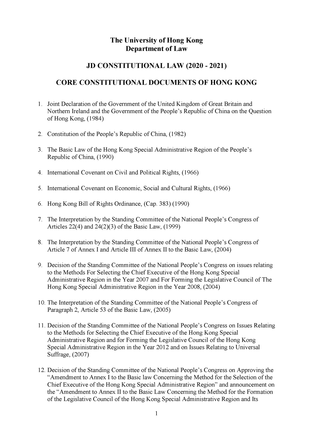 CORE Constitutional Documents OF HONG KONG - The University of Hong ...