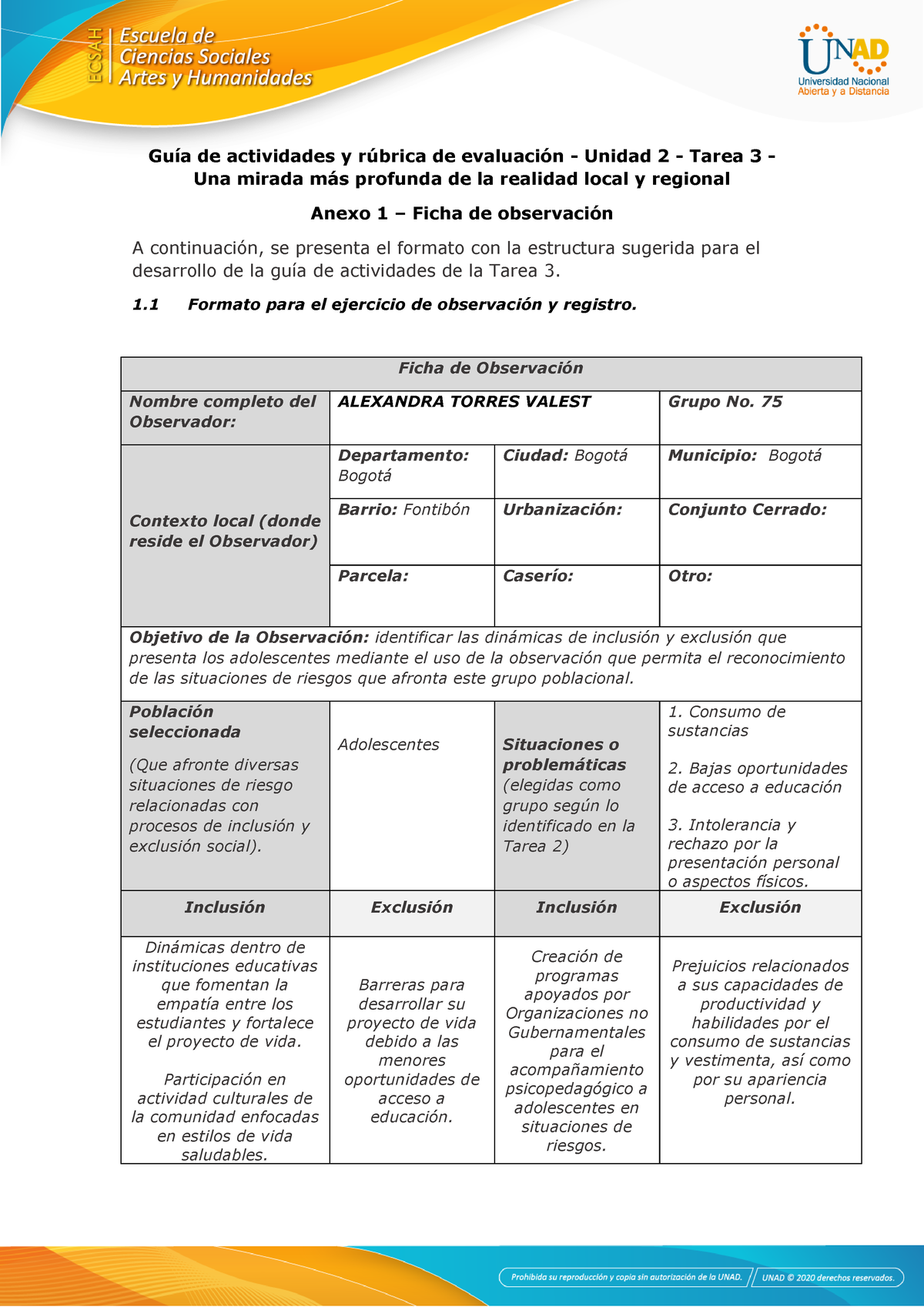 Anexo 1 Tarea 3 Ficha De Observación Guía De Actividades Y Rúbrica De Evaluación Unidad 0295