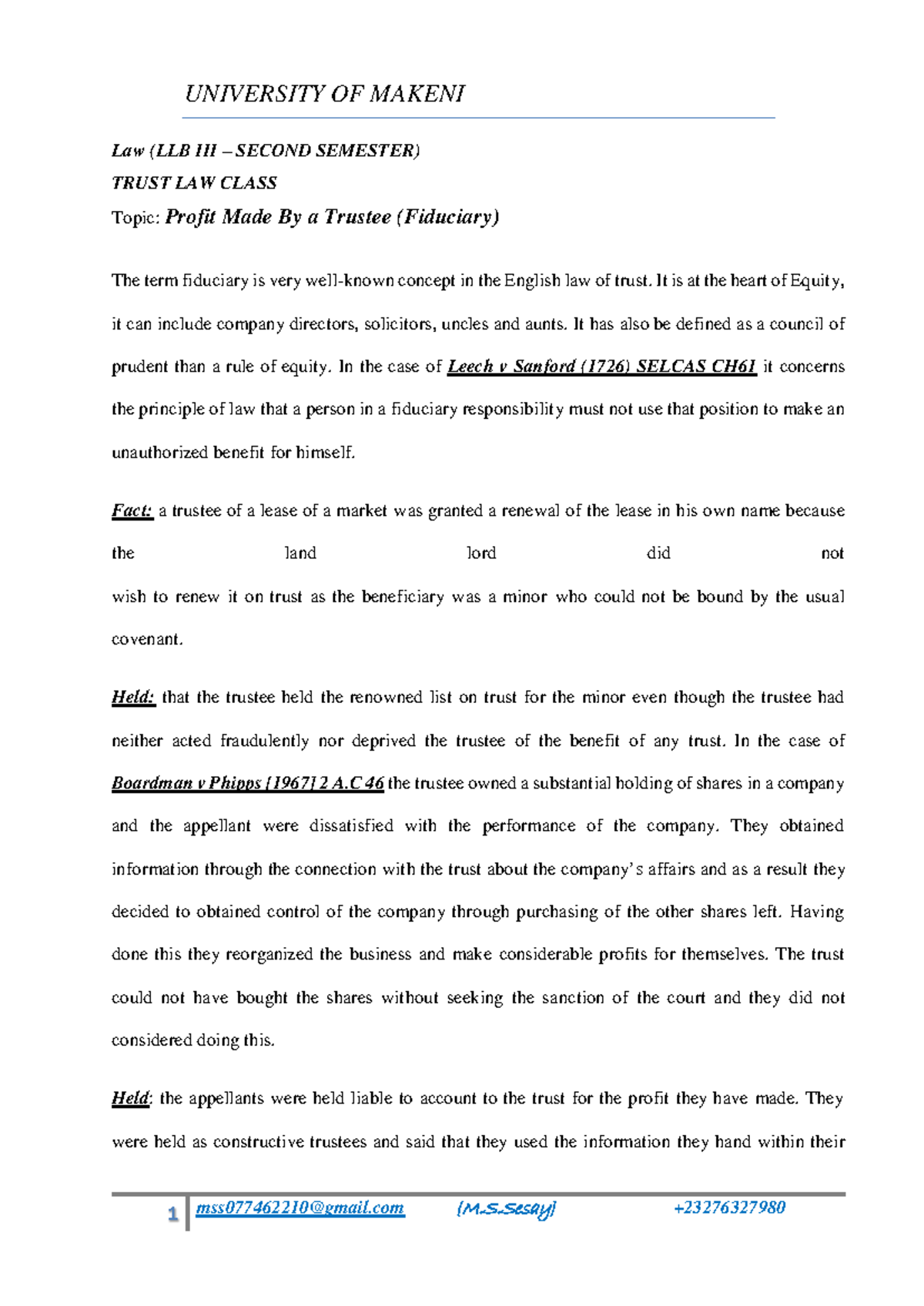 Trust Class Notes - Worth Reading for LLB Student - UNIVERSITY OF ...