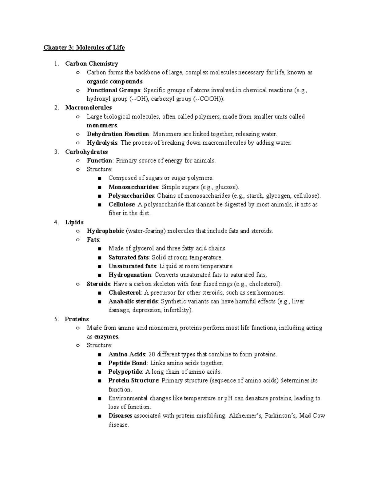 Chapter 3 - Chapter 3: Molecules of Life 1. Carbon Chemistry Carbon ...