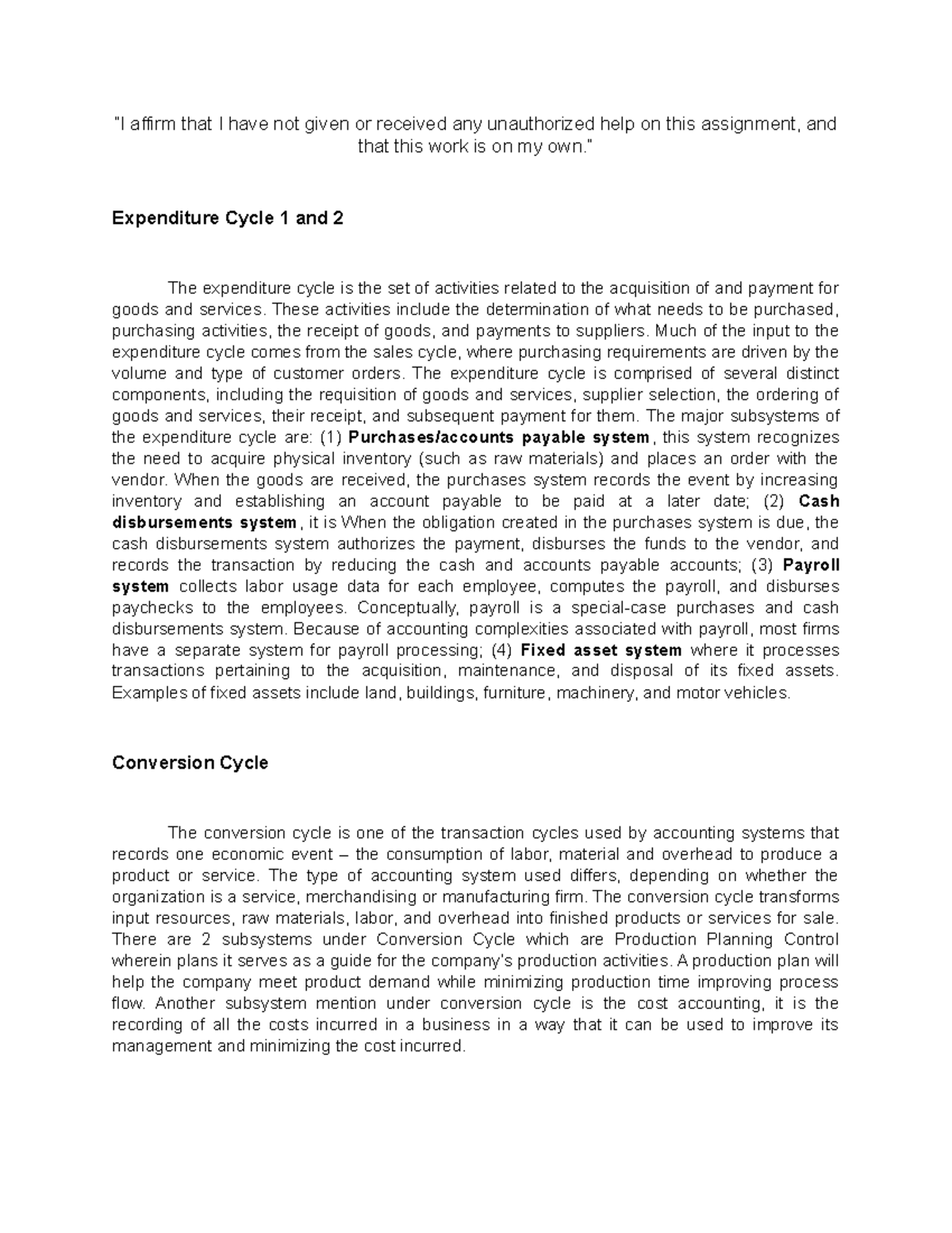 1.5 Assignment 1-Transaction Processing System - “I affirm that I have ...