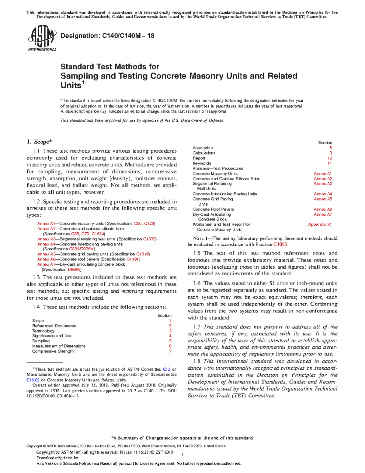 concrete curing or hollow blocks testing Designation C140/C140M− 18