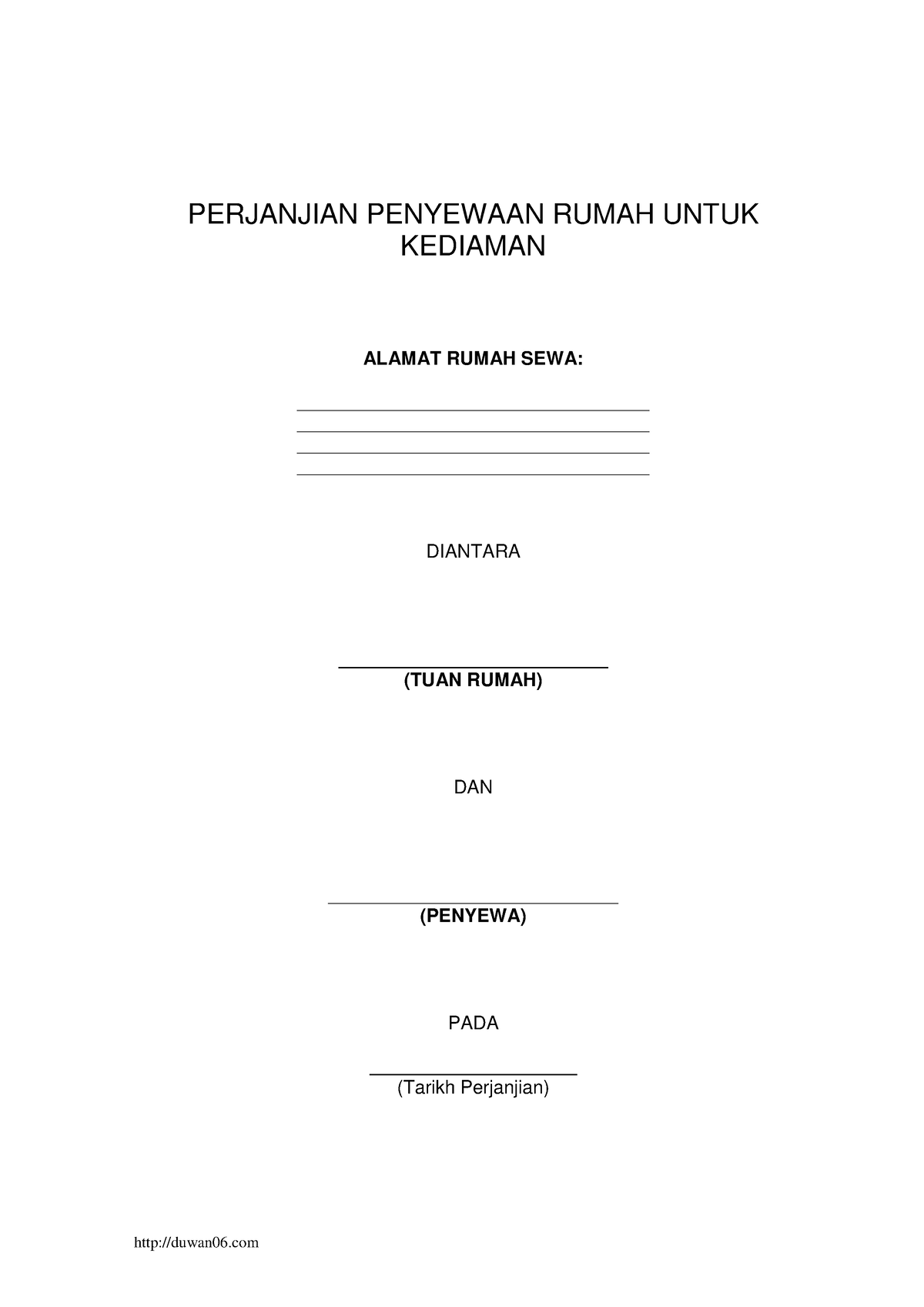 Contoh Perjanjian Sewa Rumah - PERJANJIAN PENYEWAAN RUMAH UNTUK ...