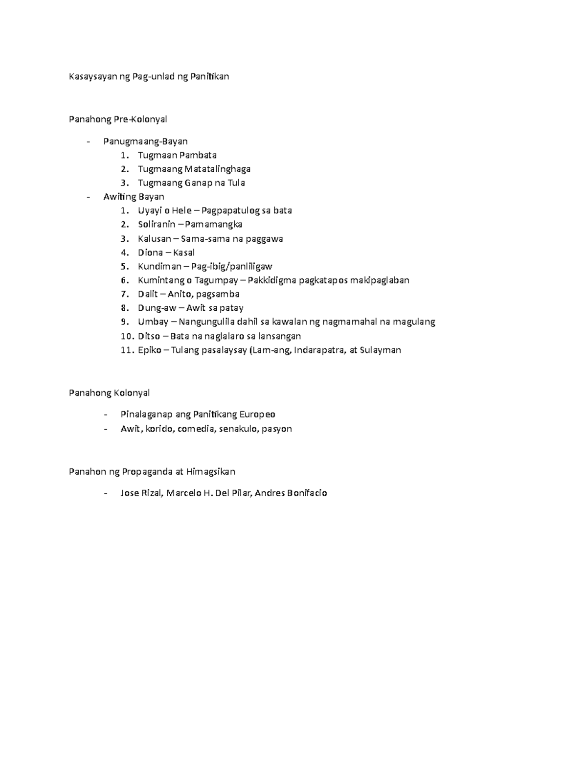 Week 1 - Notes - Kasaysayan ng Pag-unlad ng Panitikan Panahong Pre ...