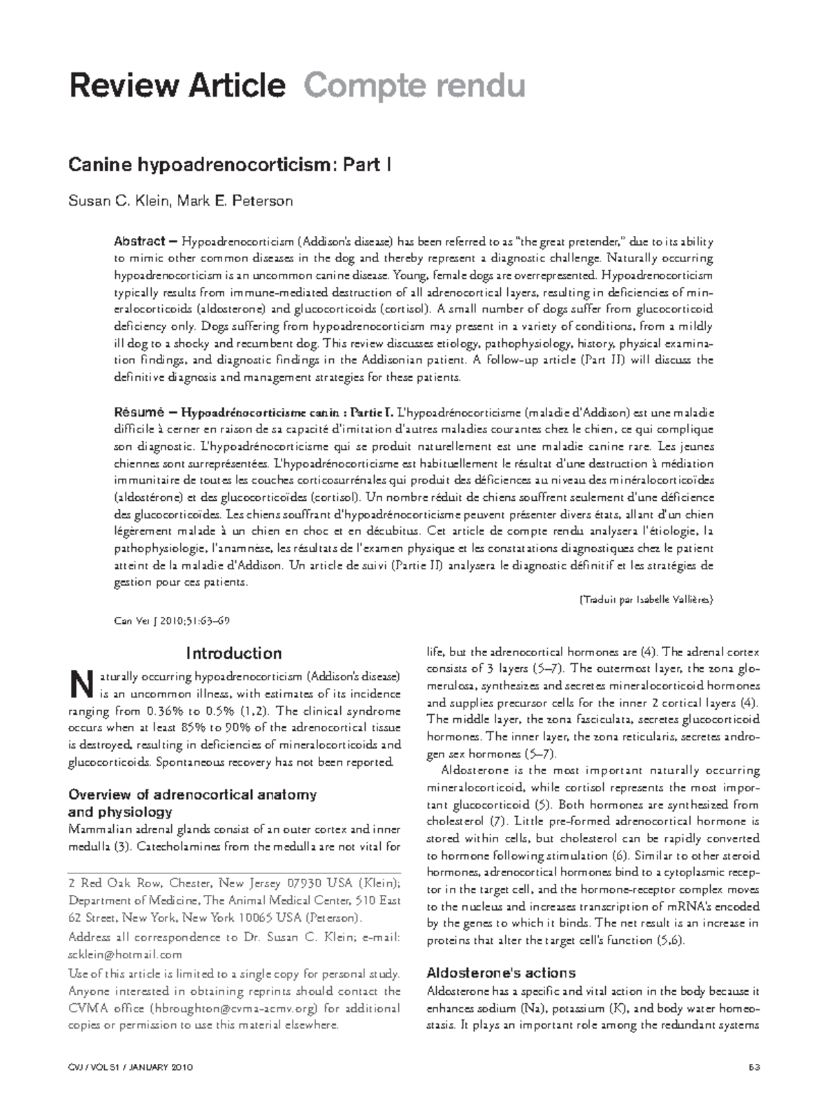 Canine hypoadrenocorticism- Part I - Review Article Compte rendu Canine ...