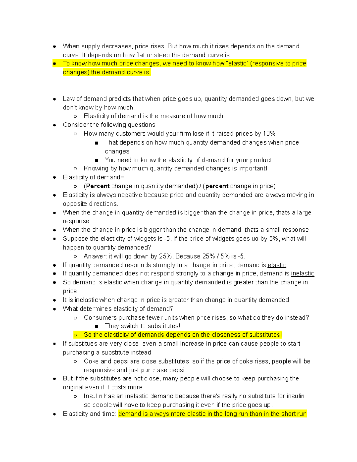 Elasticity of demand - Lecture notes 14 - When supply decreases, price ...