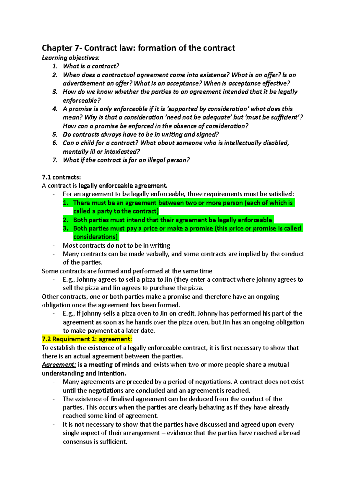 Chapter 7 Contract Law Formation Of The Contract - LAW 2497/2477 - RMIT ...