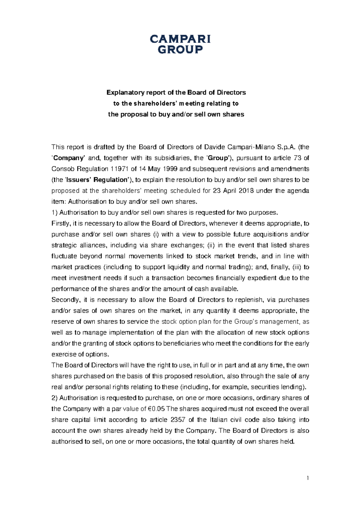 Explanatory report of the board of directors relating to the proposal ...