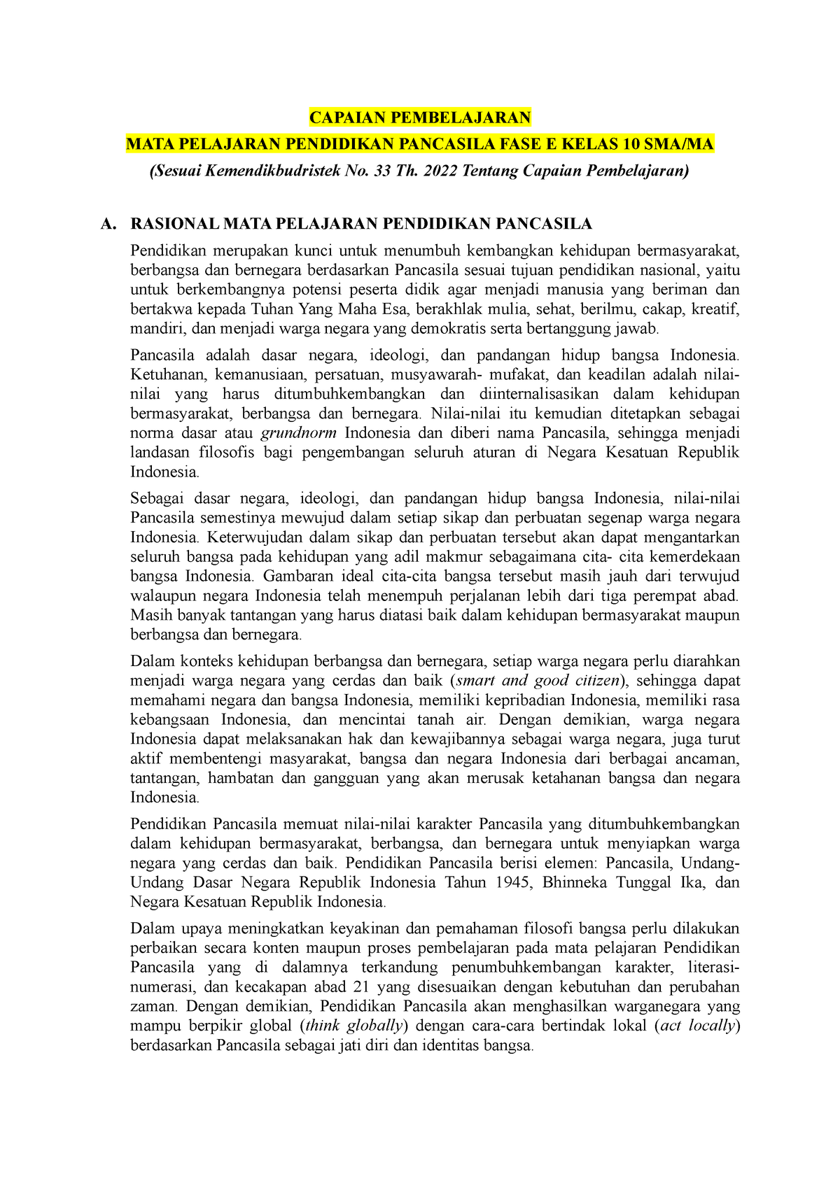 1. CP Fase E - Pendidikan Pancasila - CAPAIAN PEMBELAJARAN MATA ...