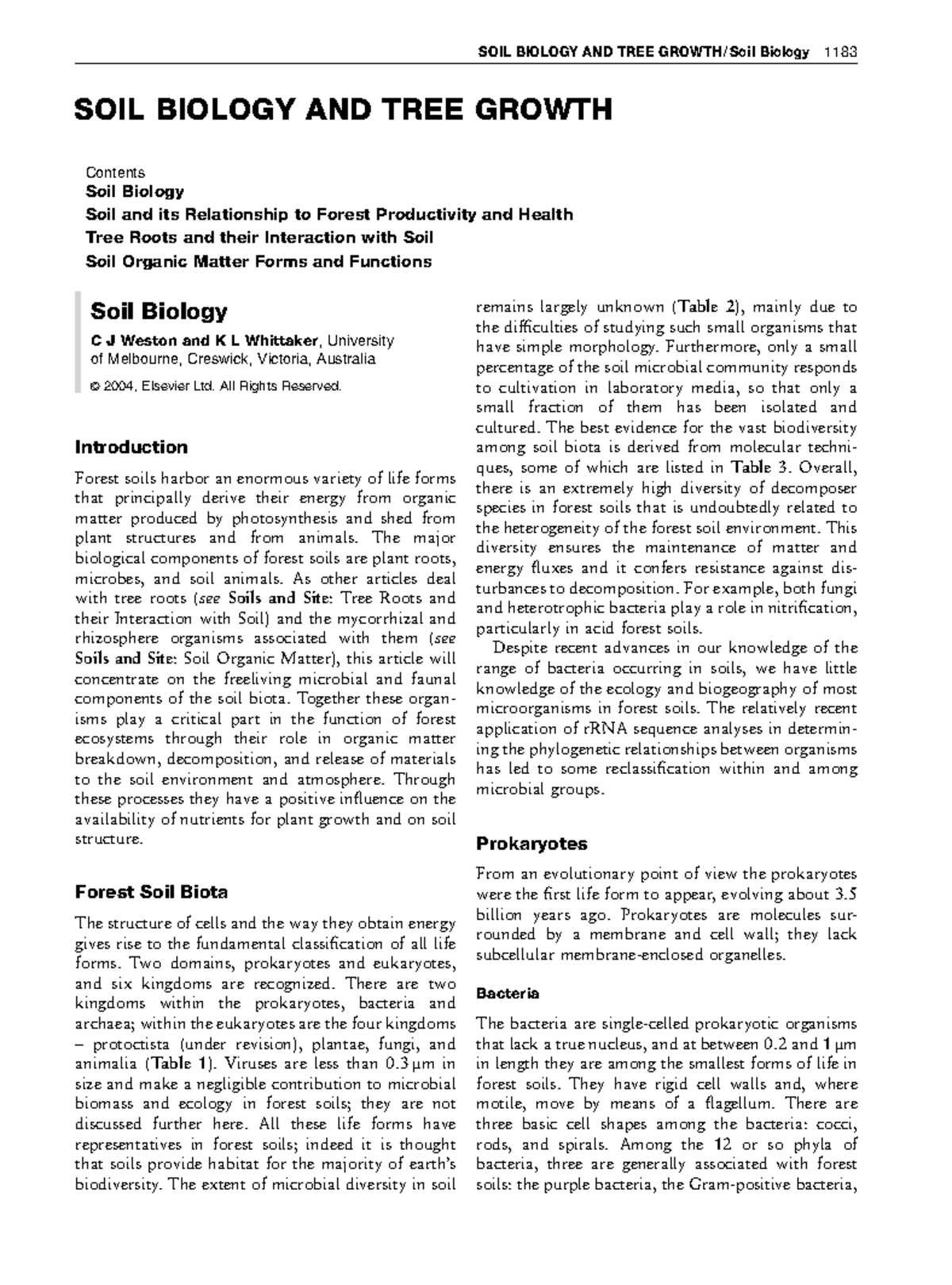 Soil Biology - Soil Bilogy - SOIL BIOLOGY AND TREE GROWTH Contents Soil ...