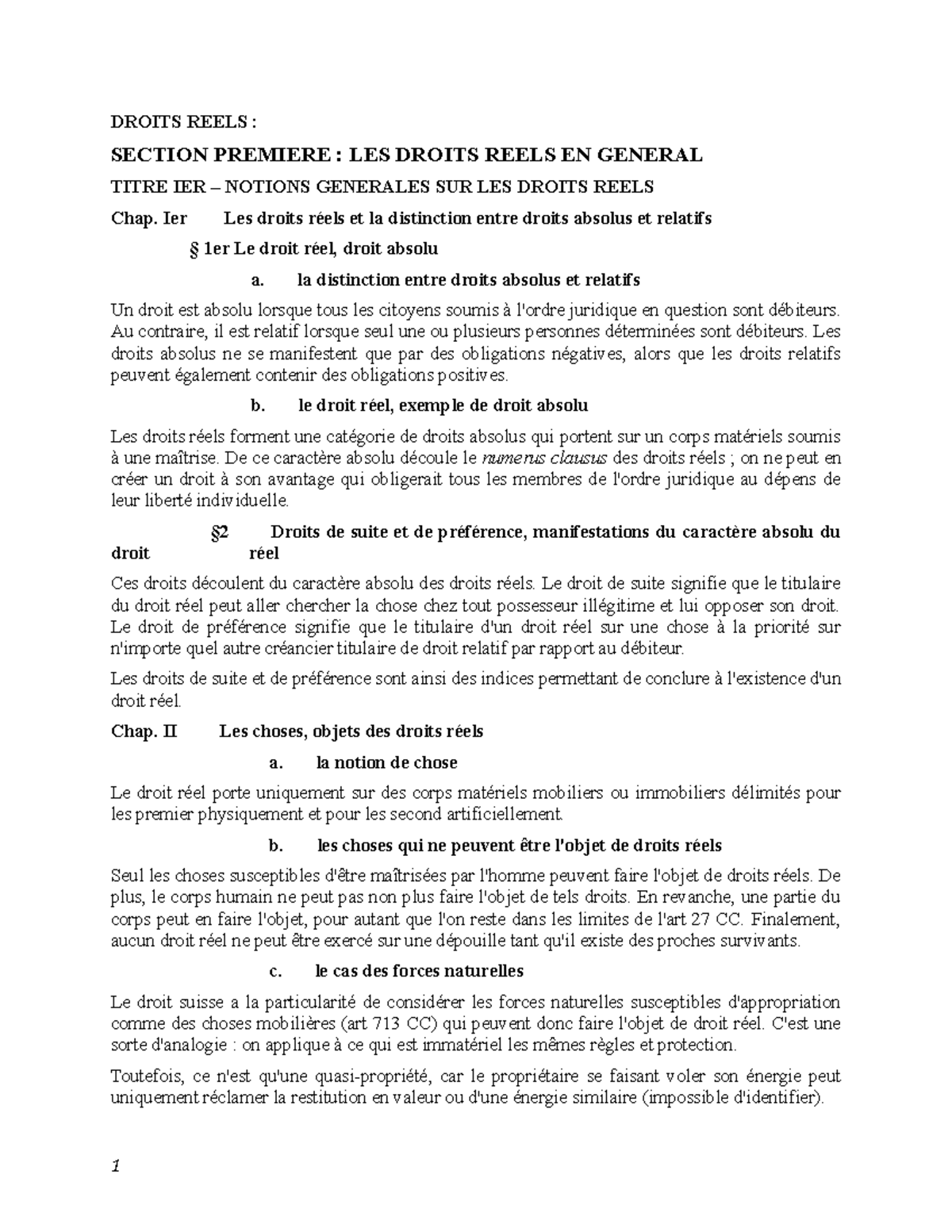 Droits Reels resm cours Piotet DROITS REELS SECTION PREMIERE