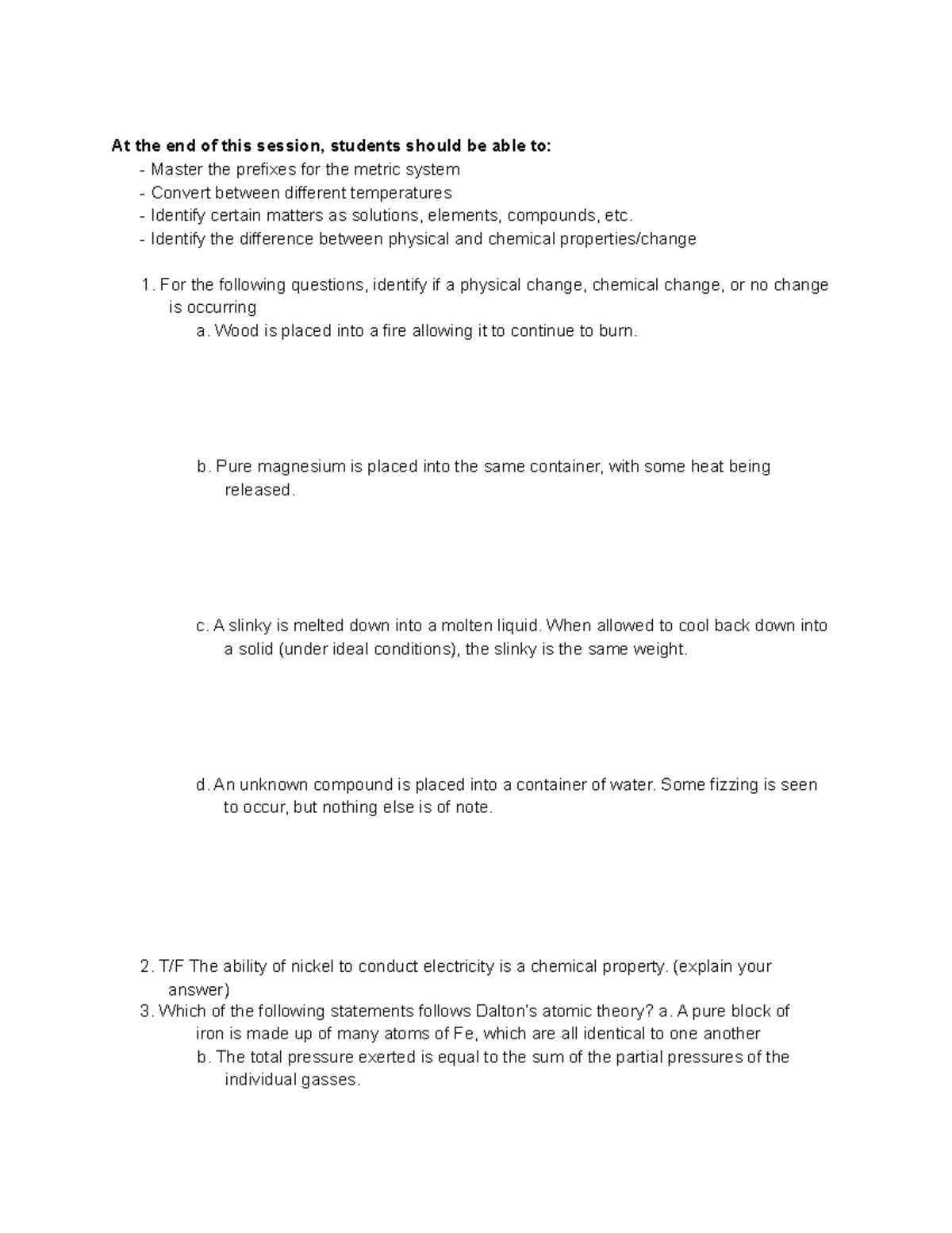 1 31 CHEM 105 SI Session - physical and chemical - At the end of this ...