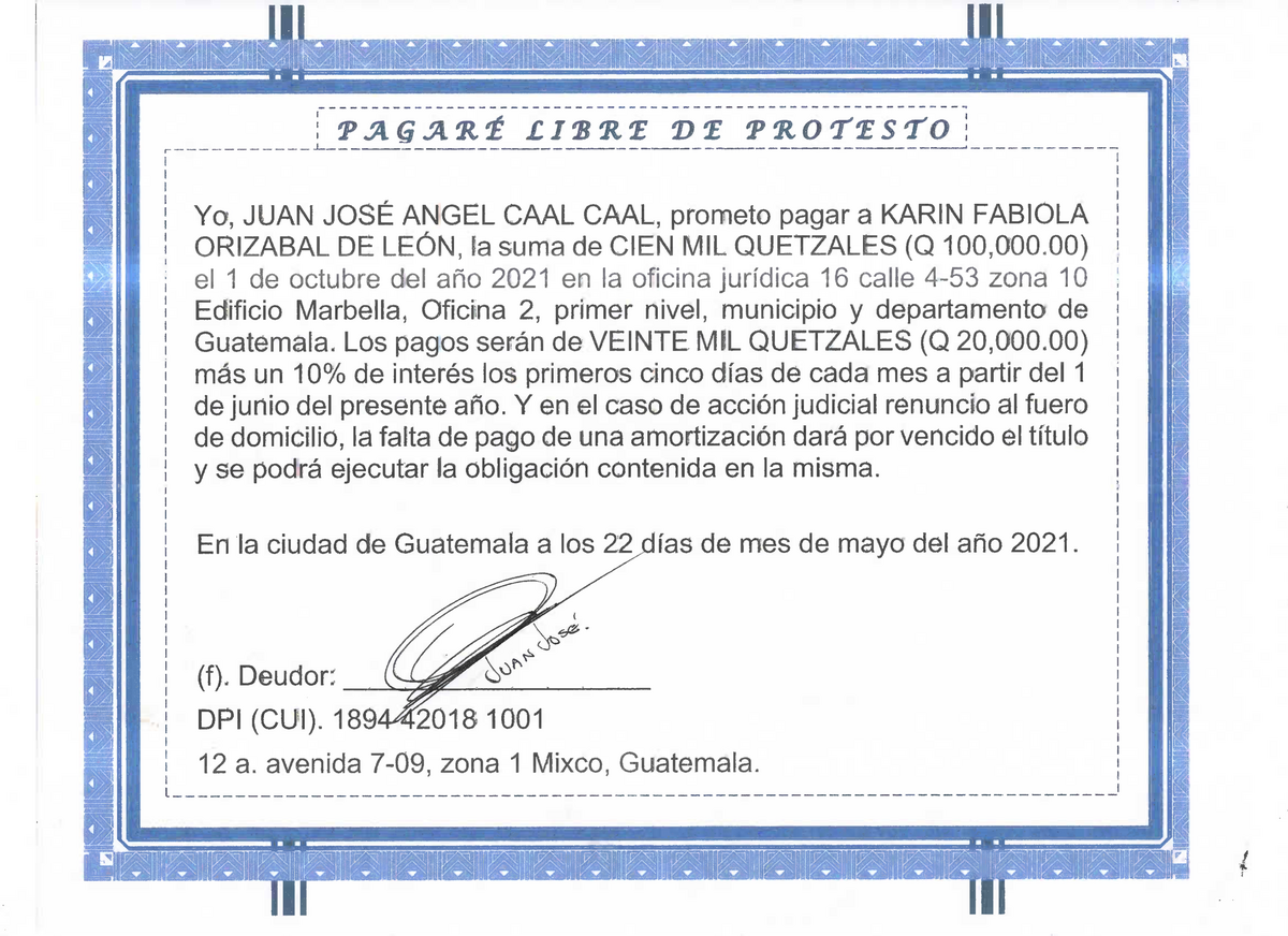 Ejemplo De Pagare En Guatemala Pagaré - Los Título de Créditos - En el CODIGO DE COMERCIO Dec- 2- 70  Requisitos generales: Art. - Studocu