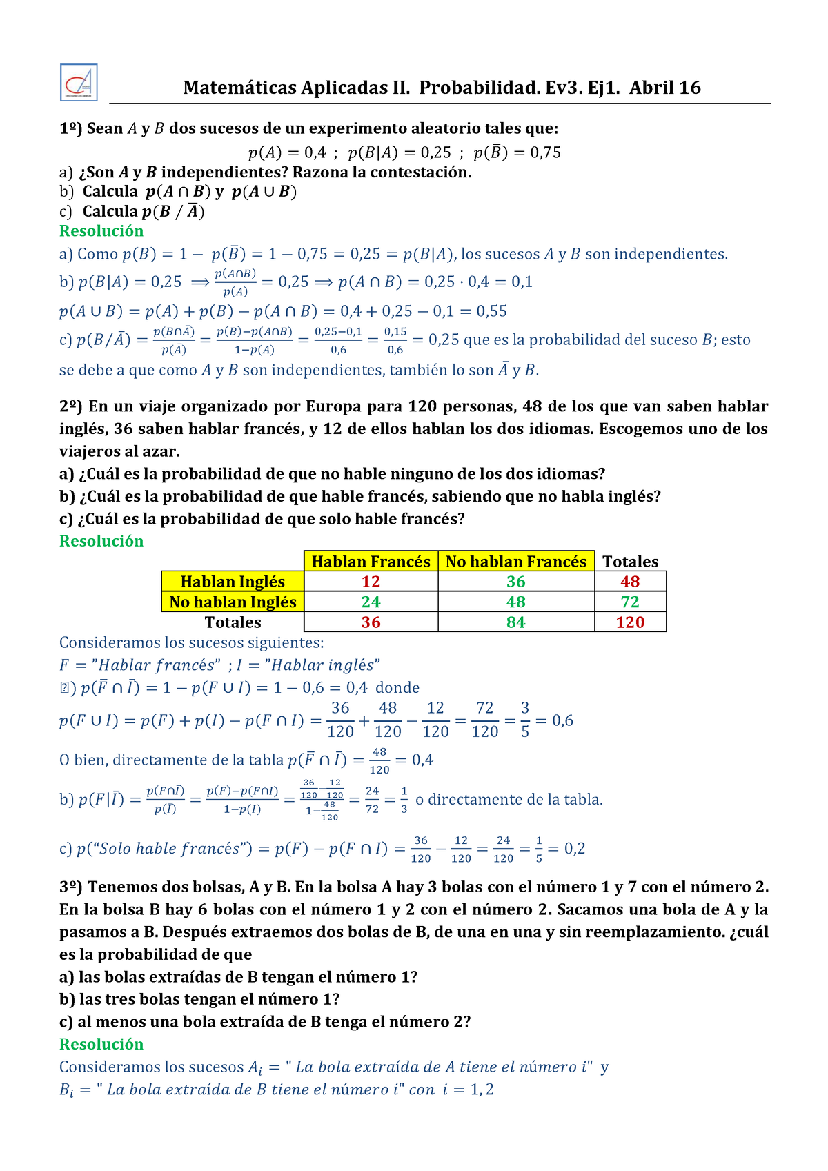 Resolucionex Probabilidad - Matem·ticas Aplicadas II. Probabilidad. Ev3 ...