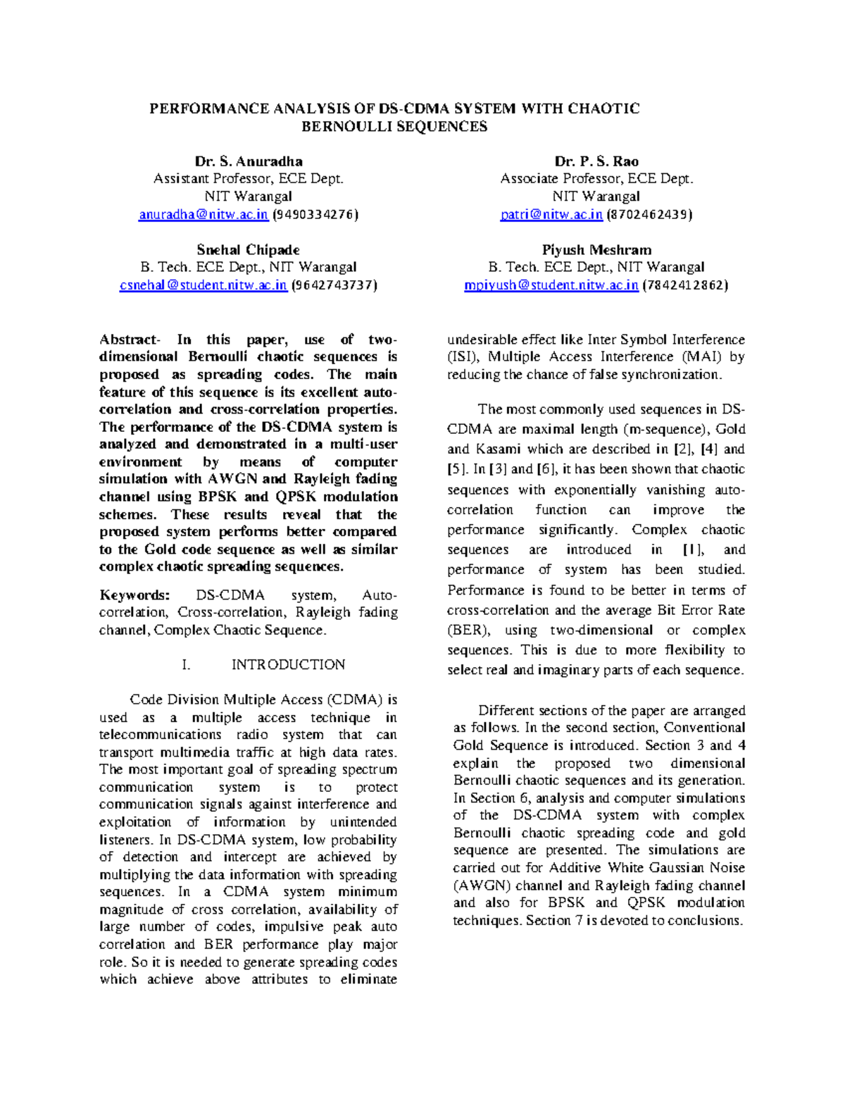 Performance analysis of ds cdma system - PERFORMANCE ANALYSIS OF DS ...