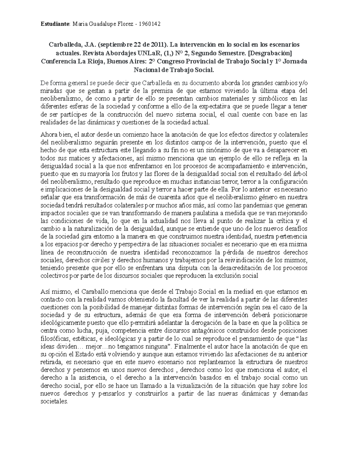 Carballeda J A Septiembre 22 De 2011 La Intervención En Lo Social